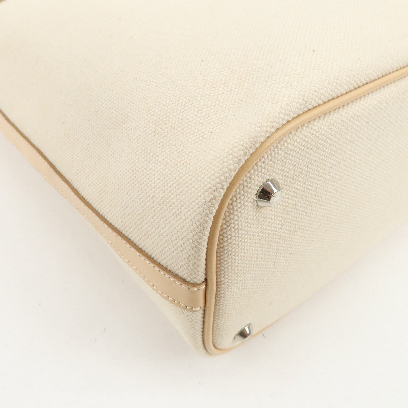 BURBERRY Cotton Leather Tote Bag Hand Bag Natural Beige