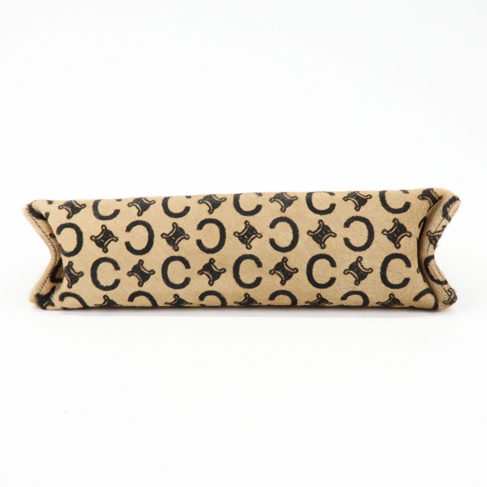 CELINE C Macadam Pony Hair Leather Clutch Bag Pouch Beige Brown