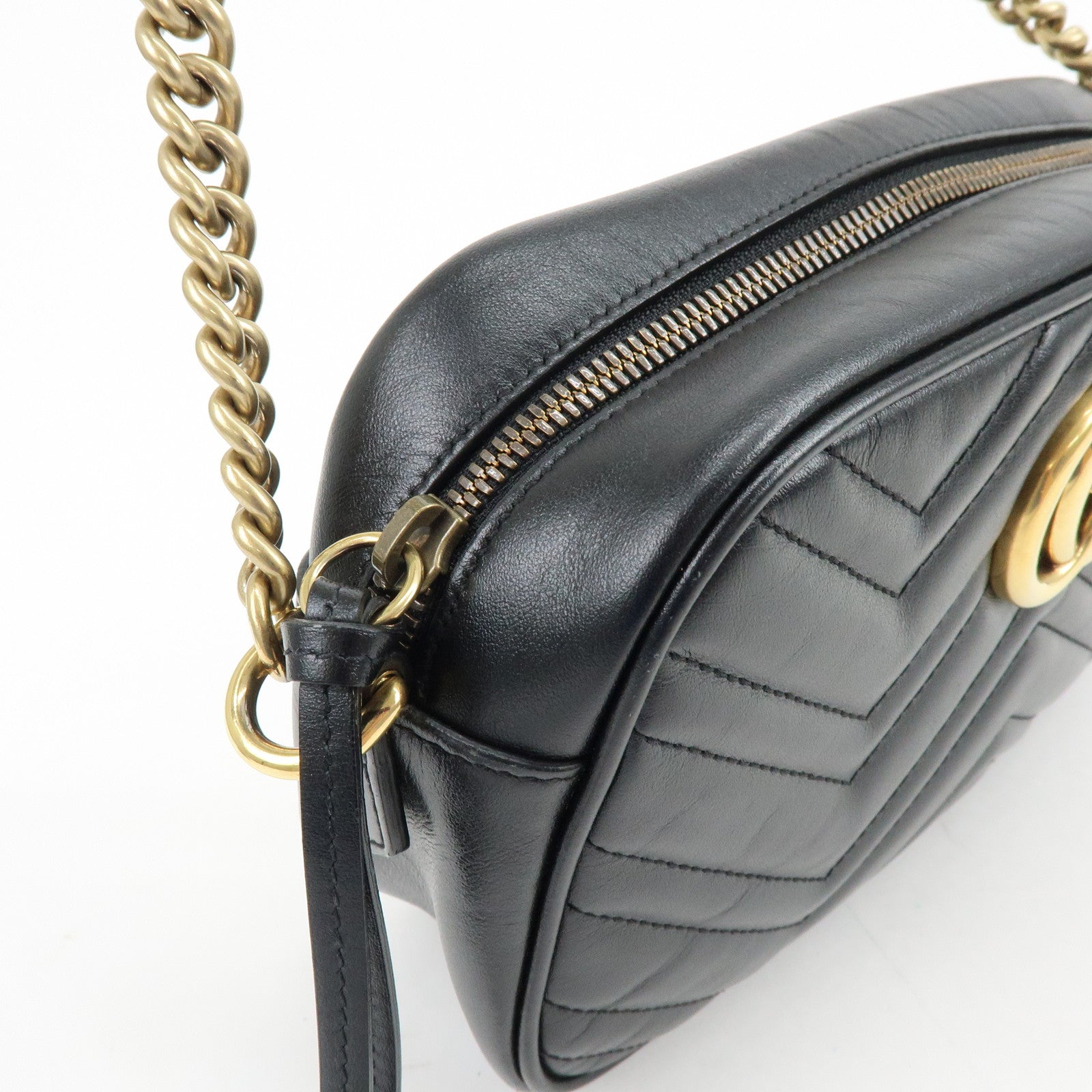GUCCI GG Marmont Shevron Leather Shoulder Bag Black 447632