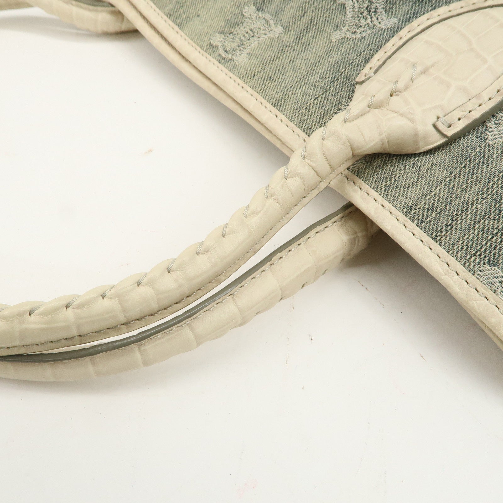 CELINE Macadam Denim Leather Tote Bag Indigo Blue Ivory