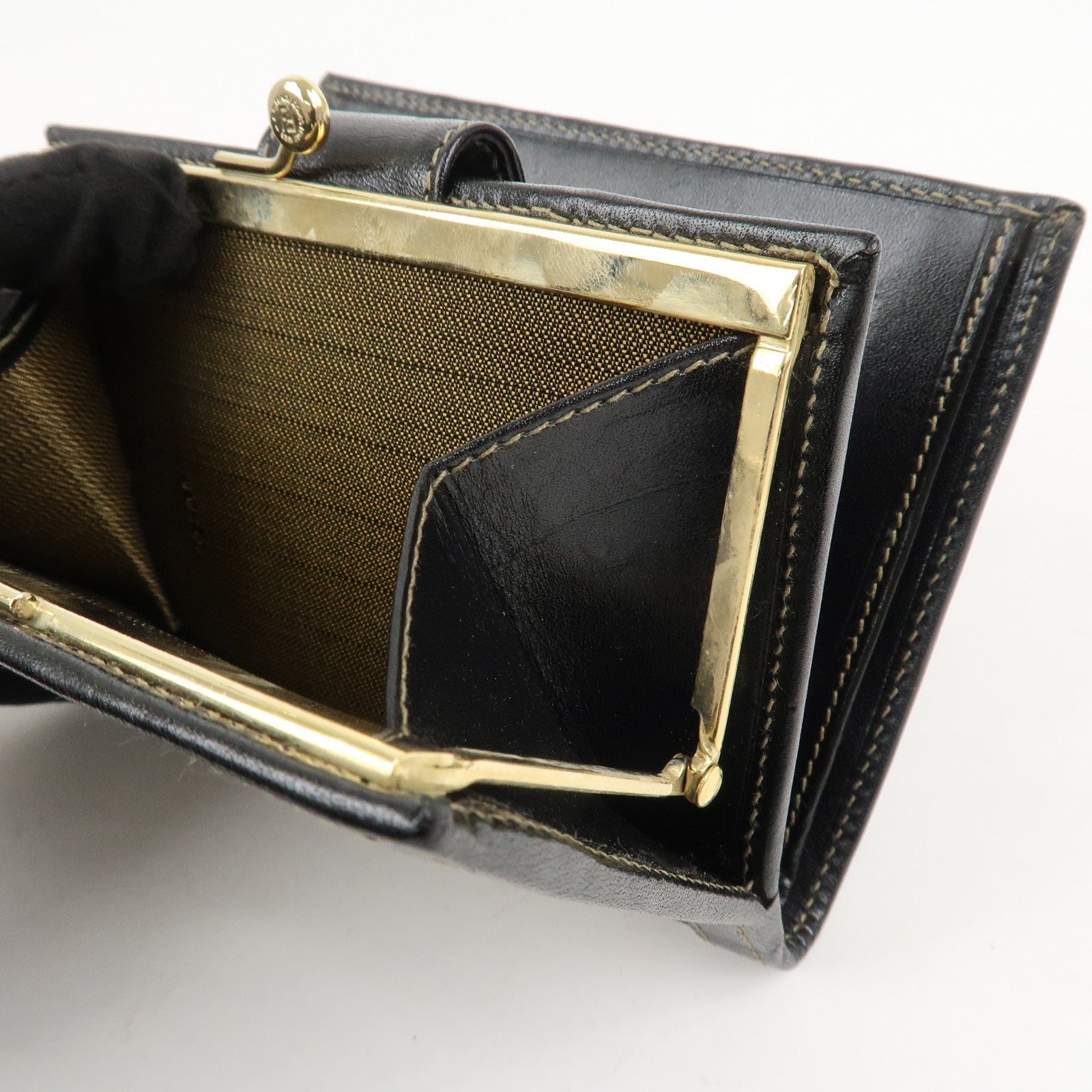 FENDI Zucca Kiss Lock Canvas Leather Bi-fold Wallet Brown 30207