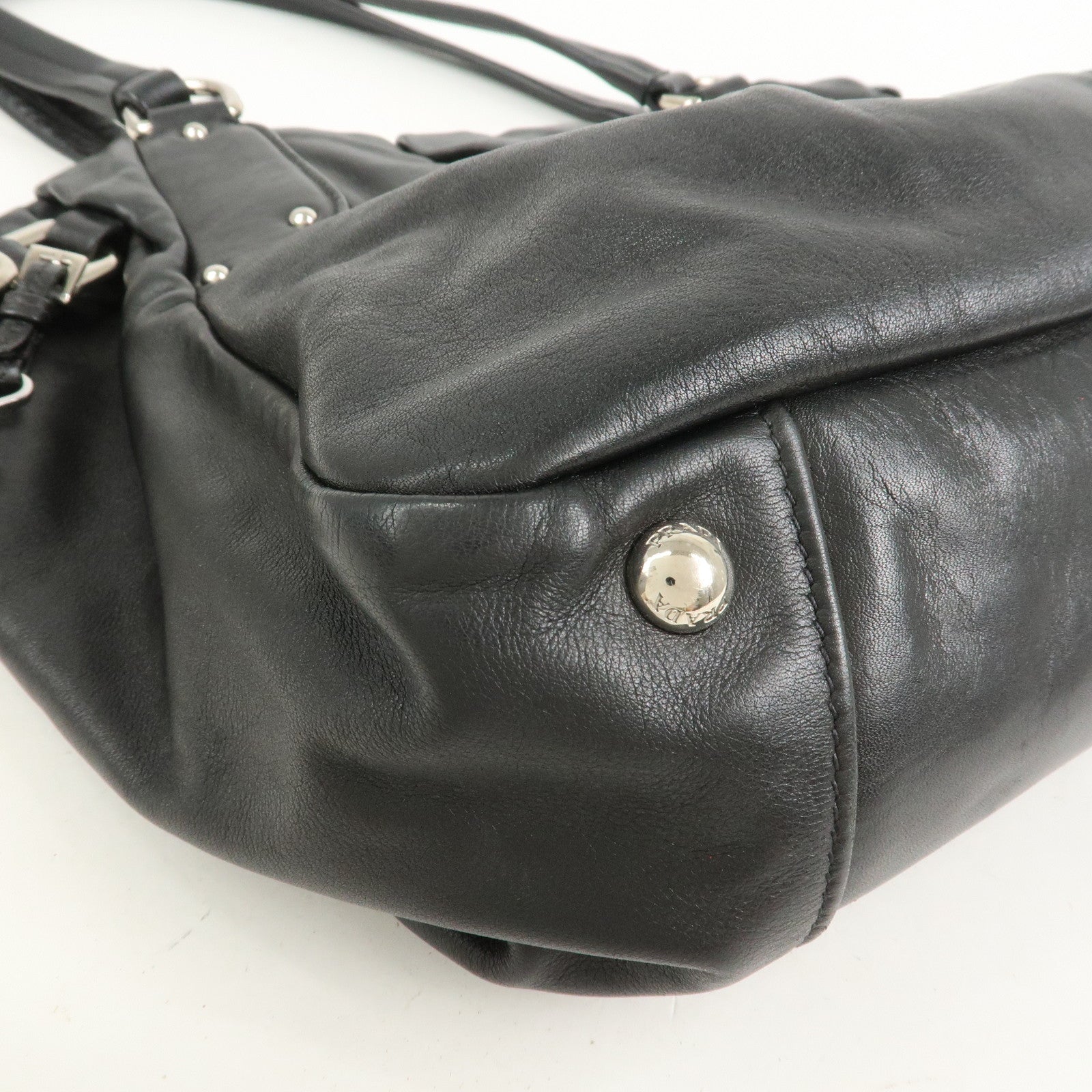 PRADA Logo Leather Shoulder Bag Hand Bag Black BR3974
