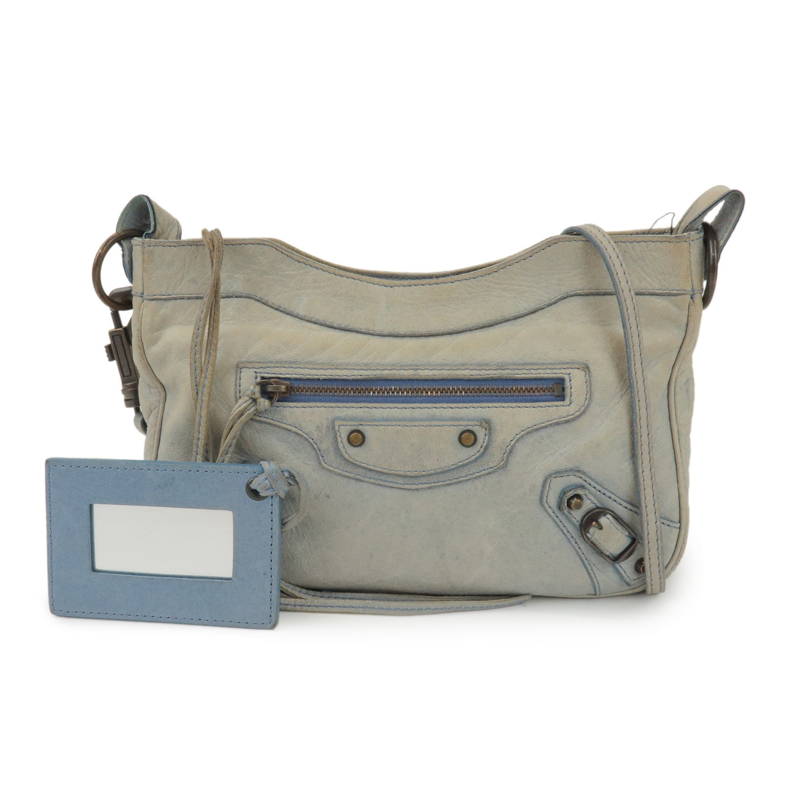 BALENCIAGA The Hip Leather Shoulder Crossbody Bag Light Blue 242803