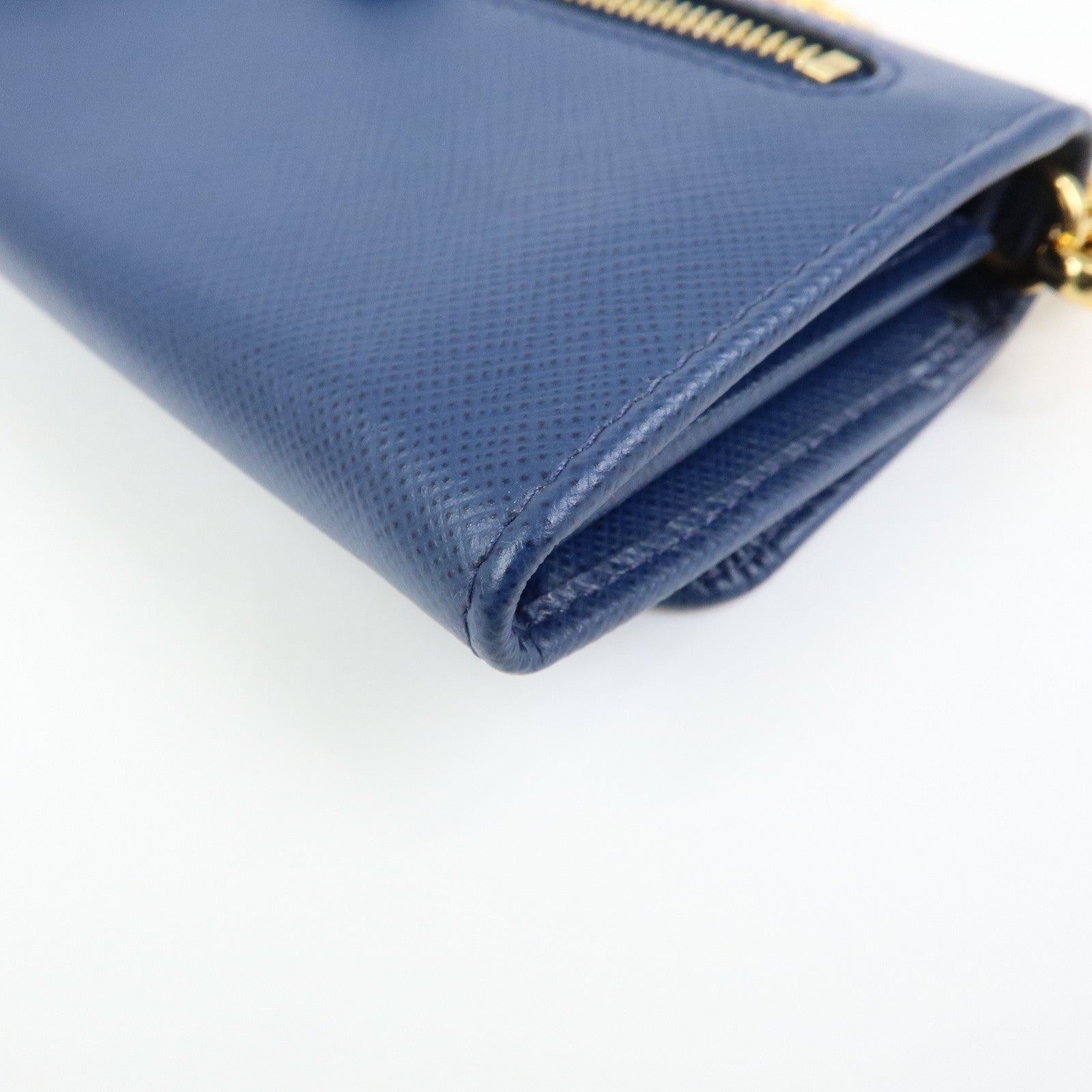 PRADA Saffiano Leather Compact Wallet Card Case Blue 1MC015
