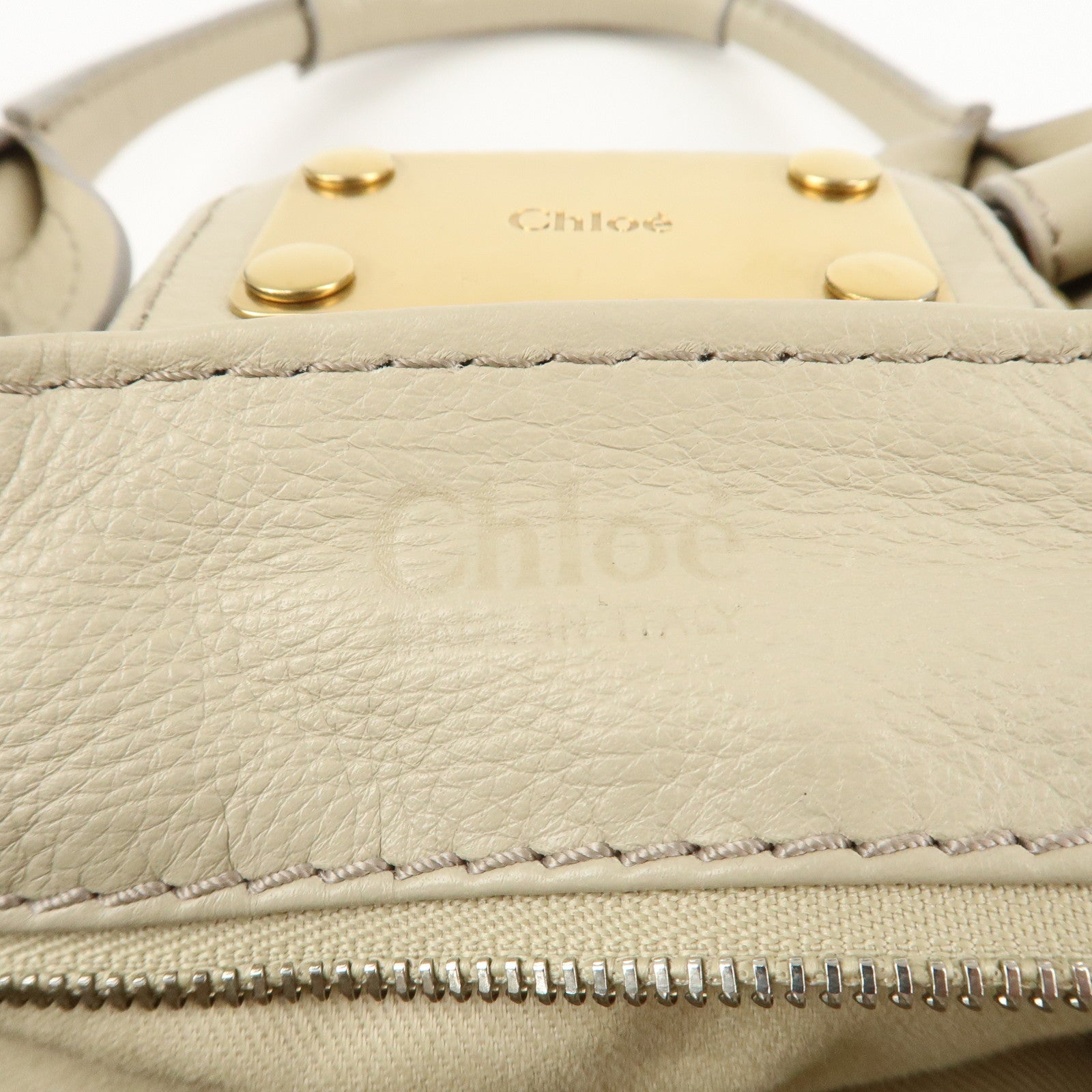Chloe Paddington Leather Medium Hand Bag Shoulder Bag Beige Used