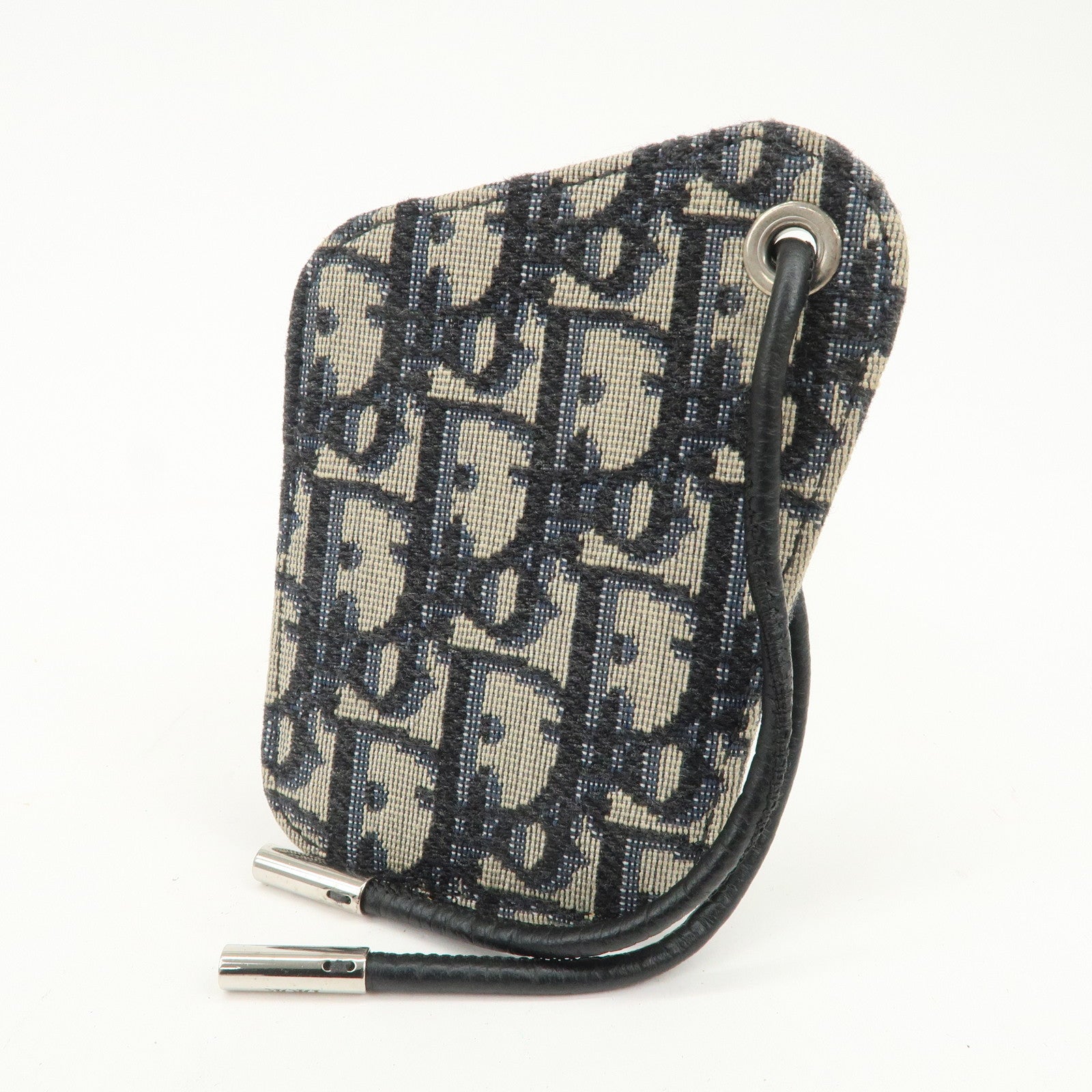 Christian Dior Oblique Jacquard Leather Card Case Card Holder Navy