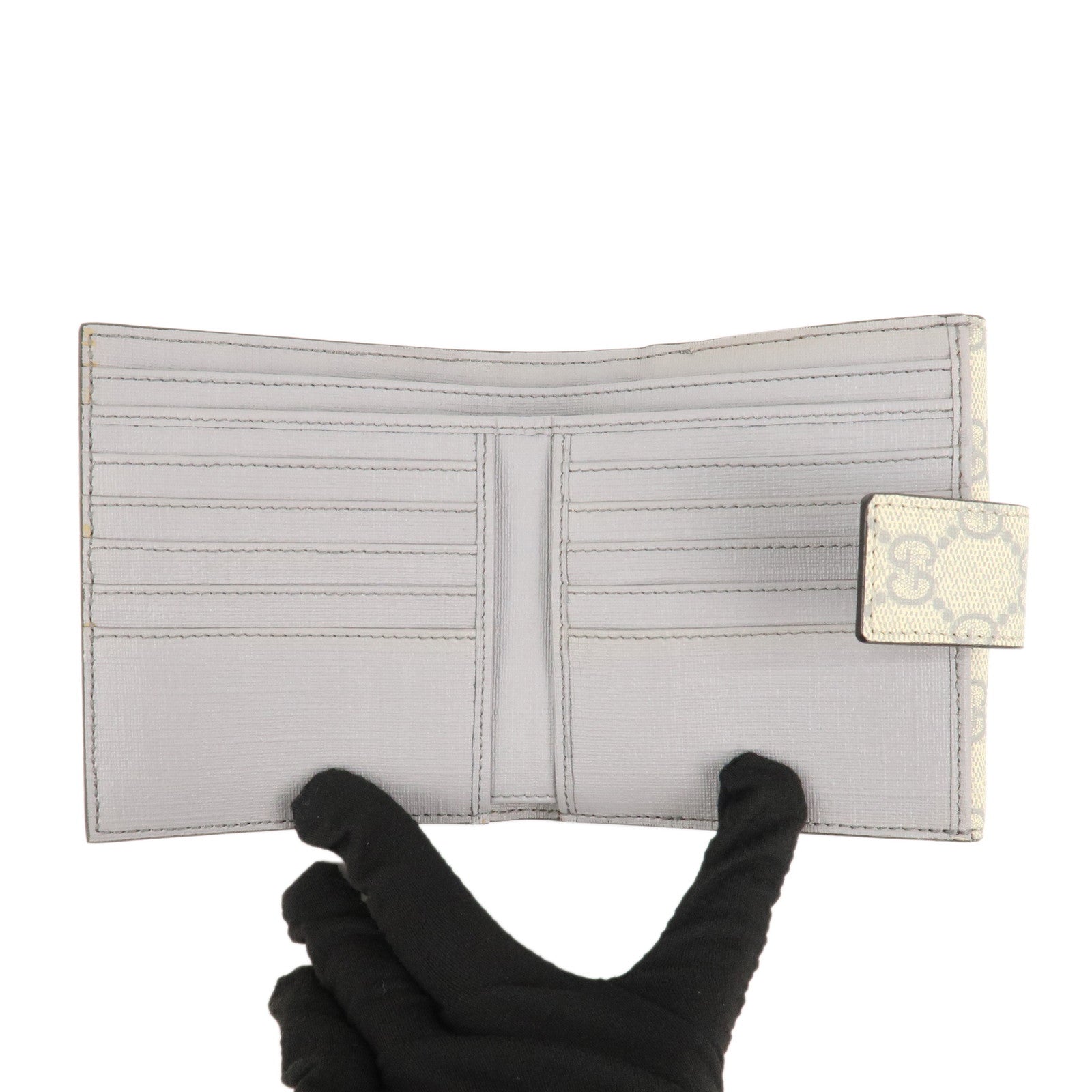 GUCCI Interlocking G GG Supreme W Flap Compact Wallet Beige Gray 212105