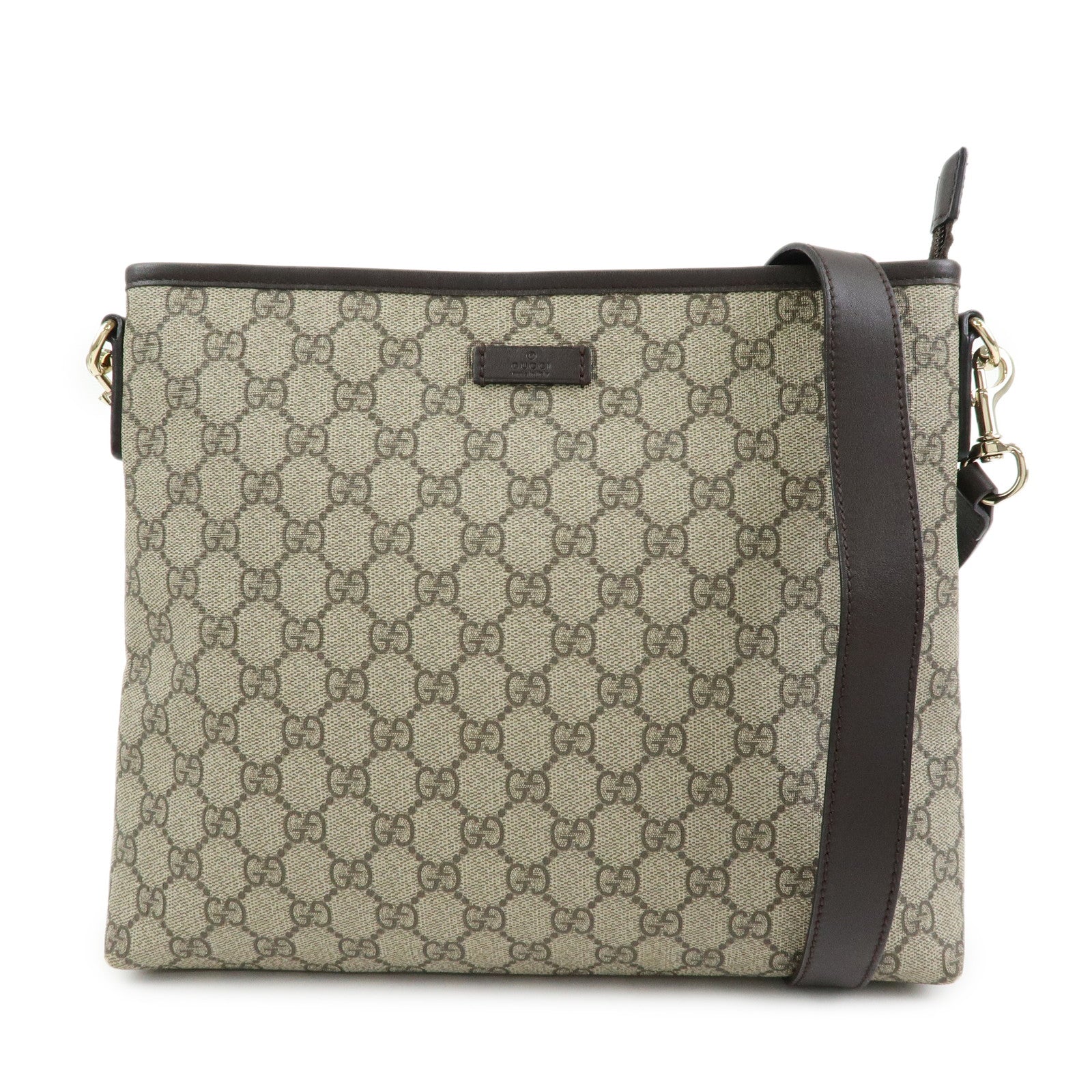 GUCCI GG Supreme Leather Shoulder Bag Beige Brown 388924