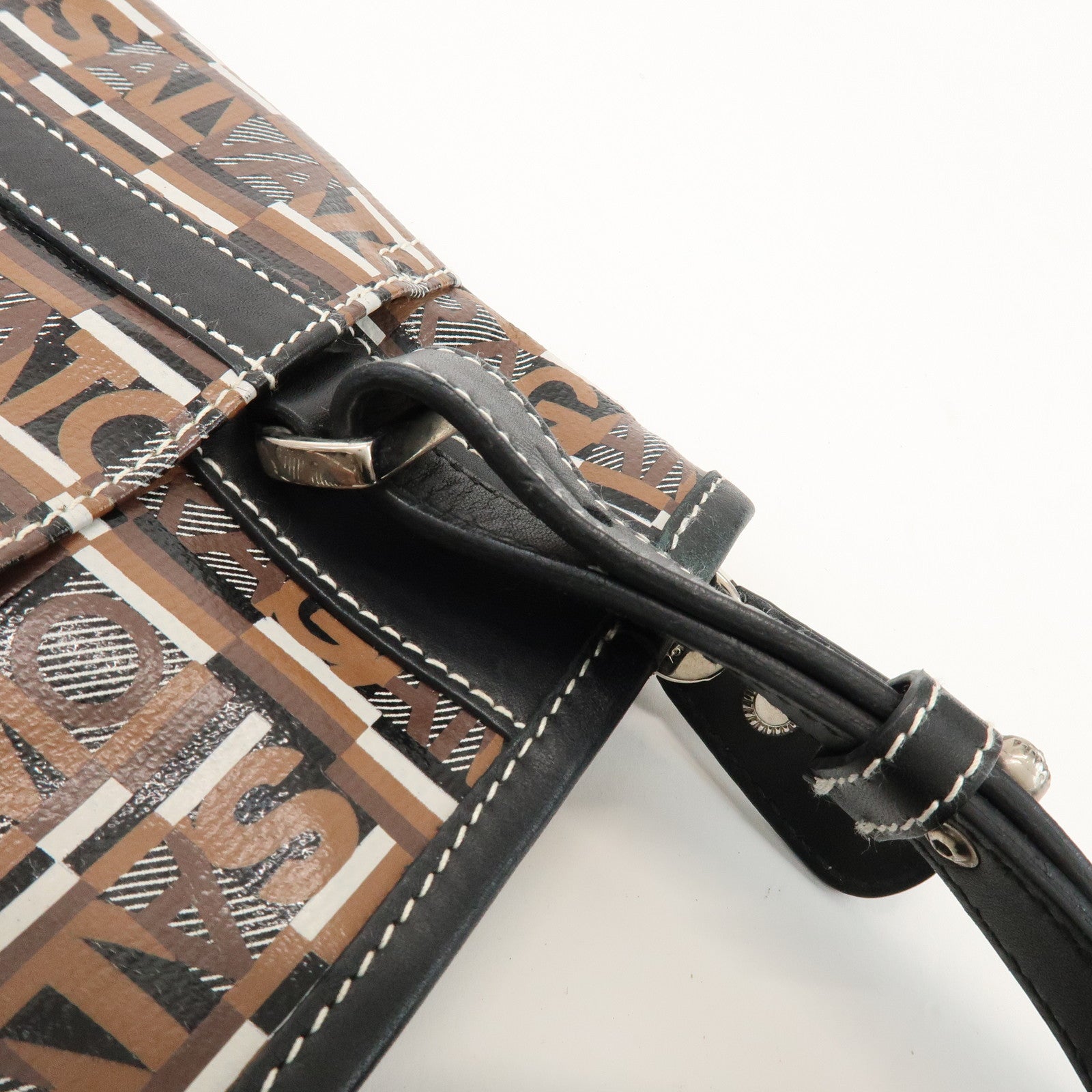 Ferragamo Logo PVC Leather Shoulder Crossbody Bag Brown Black