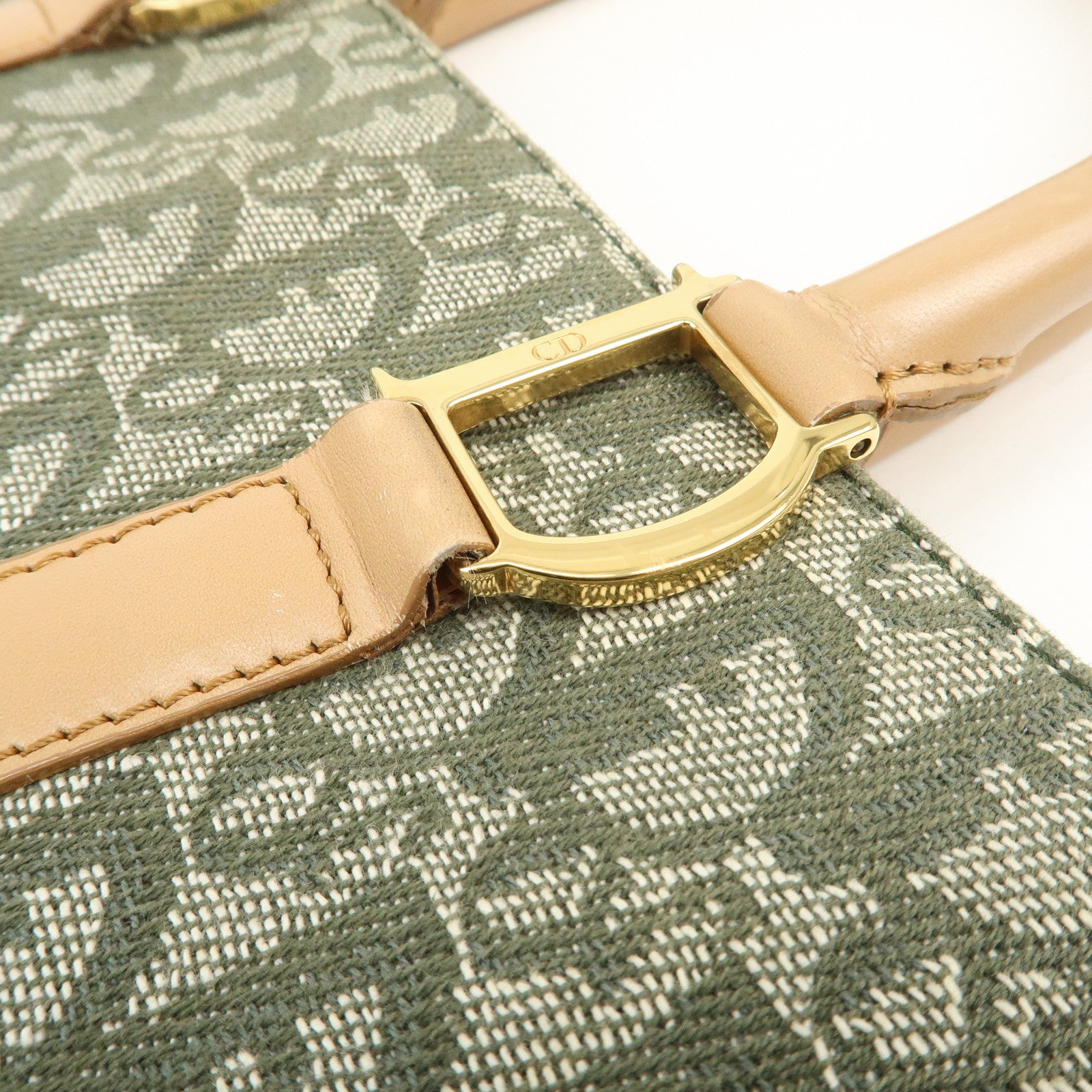 Christian Dior Trotter CH Jacquard Canvas Tote Bag Hand Bag Green