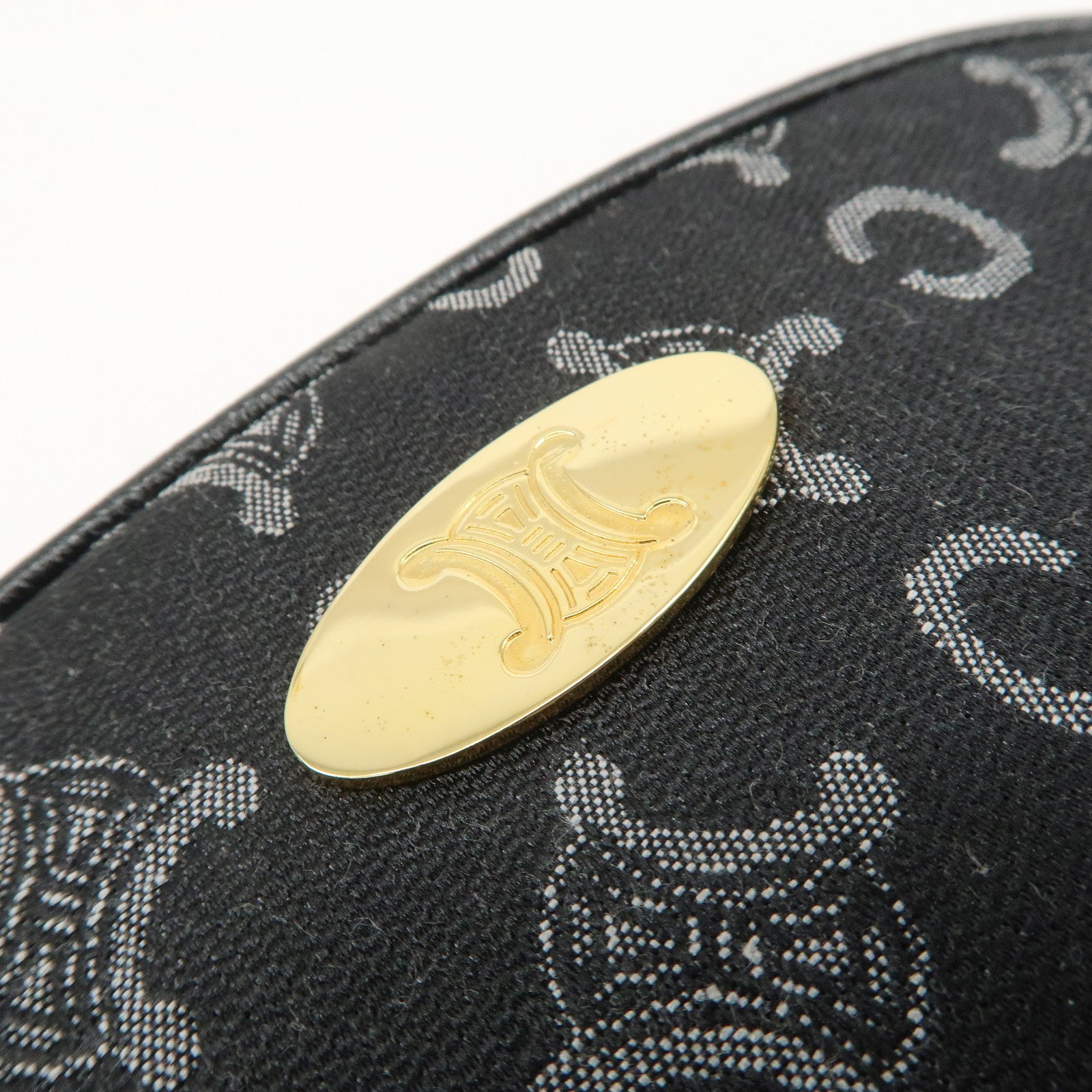 CELINE C Macadam Logo Canvas Leather Cosmetic Pouch Black