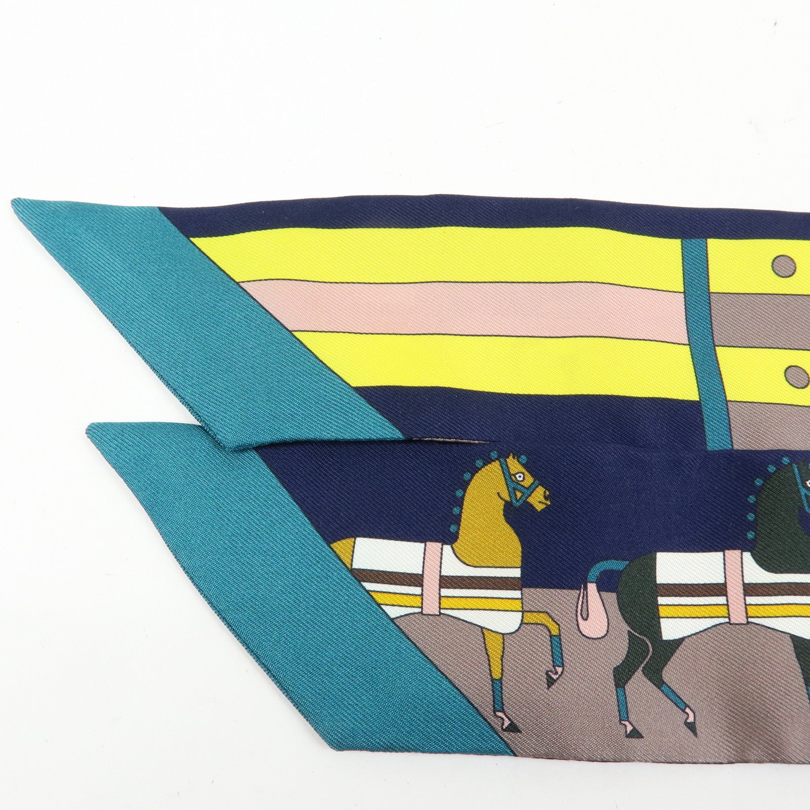 HERMES Silk 100% Twilly Scarf Rocabar Navy Greige