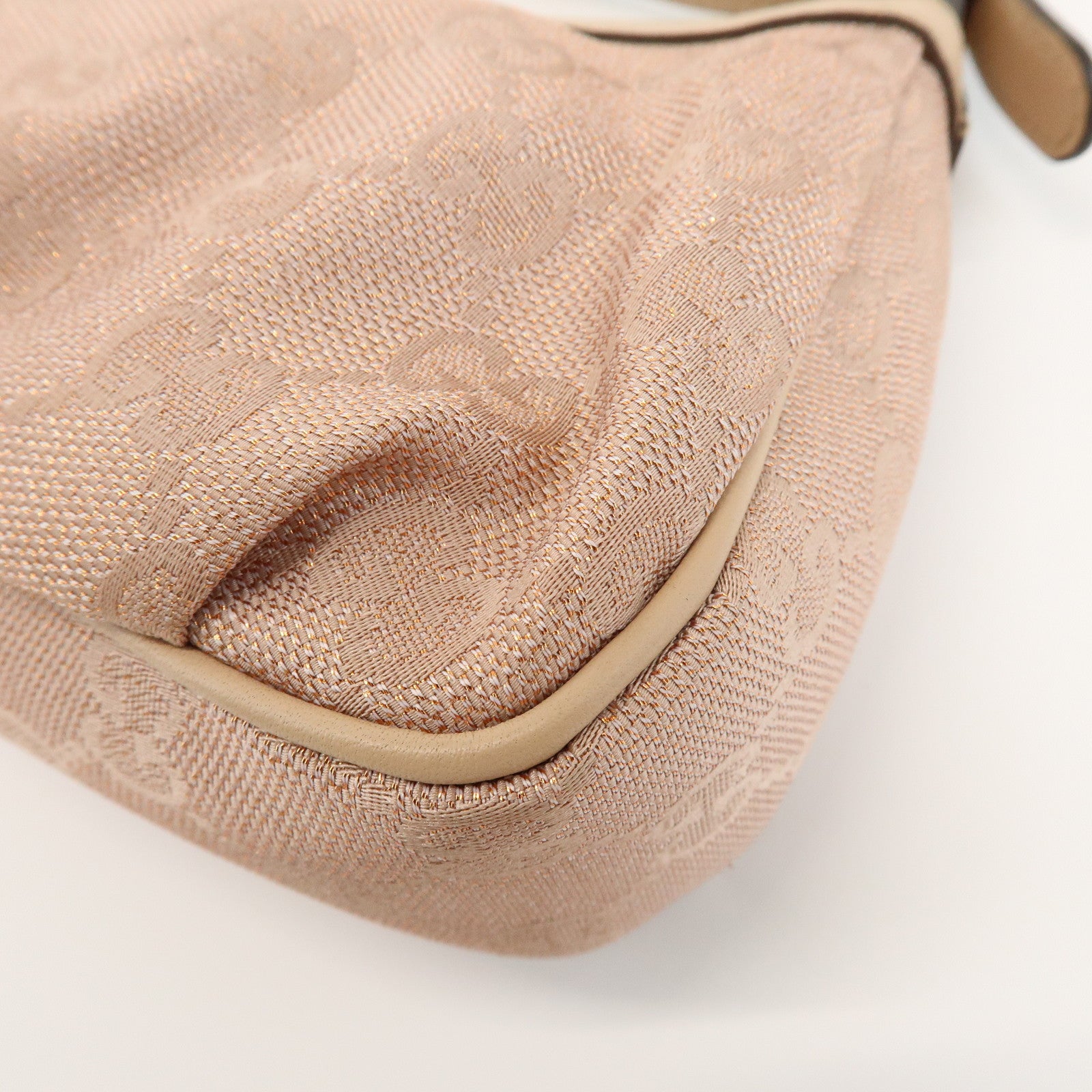 GUCCI Lovely Heart GG Canvas Leather Hand Bag Pink Beige 245938