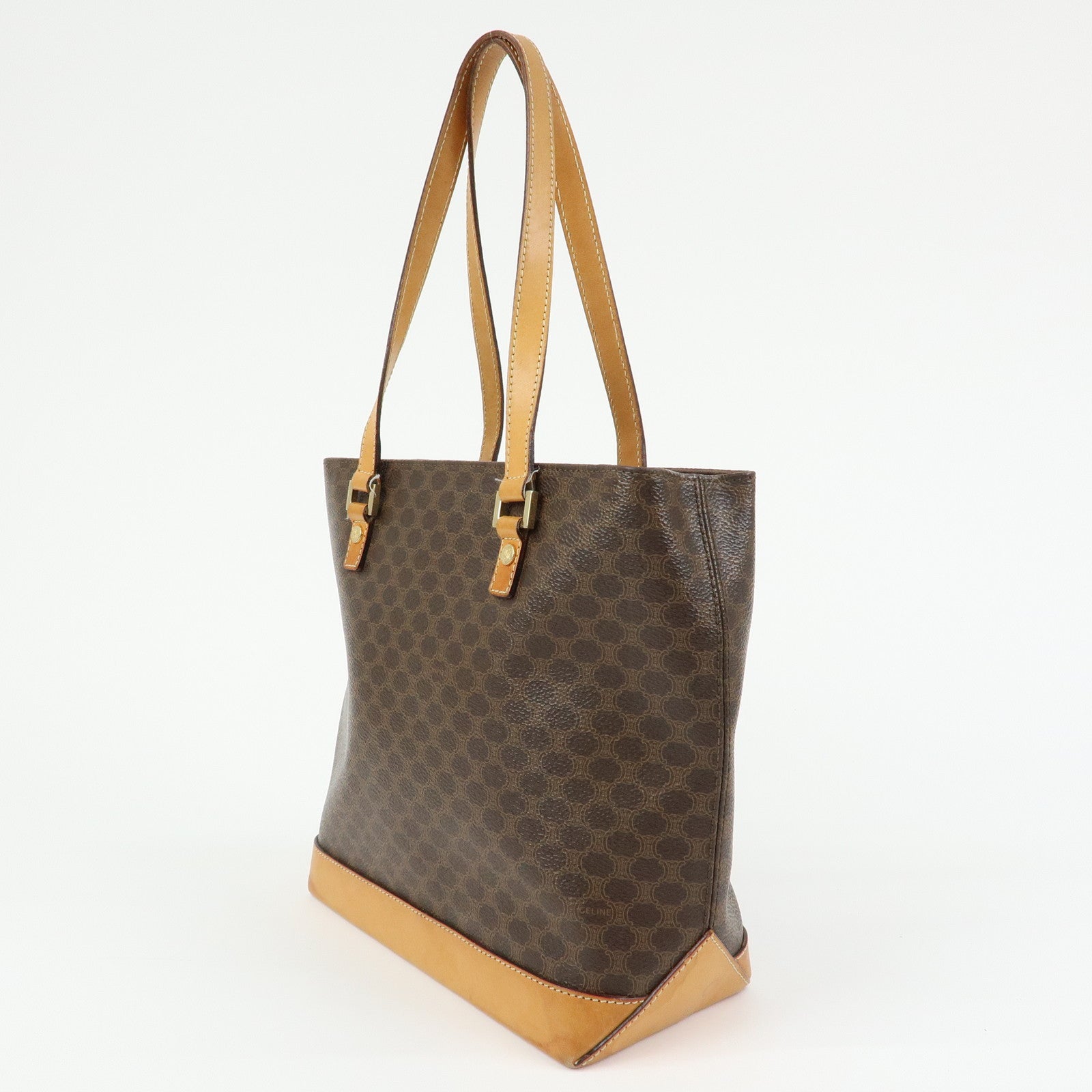 CELINE Macadam PVC Leather Tote Bag Hand Bag Shoulder Bag Brown