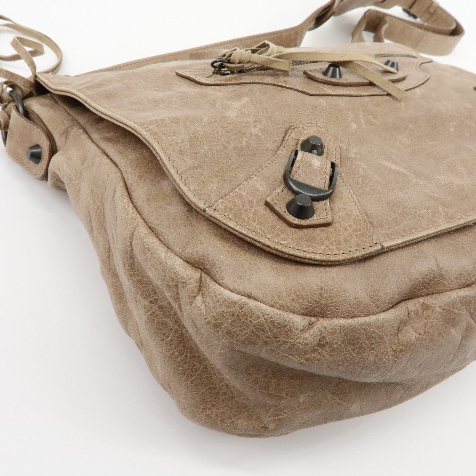 BALENCIAGA The Folk Leather Shoulder Bag Messenger Bag Brown 246432