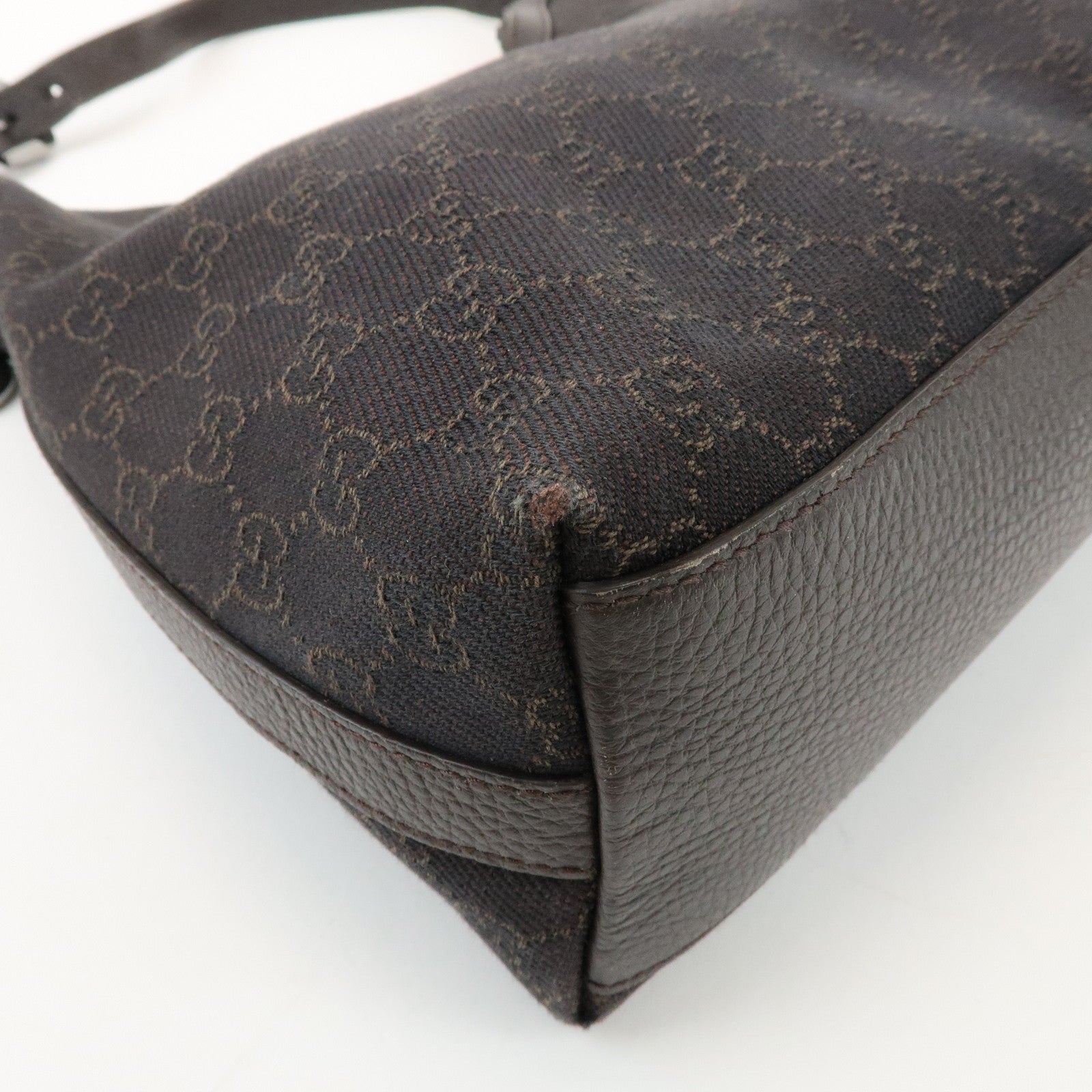 GUCCI Interlocking G Leather GG Denim Shoulder Bag Brown 339553