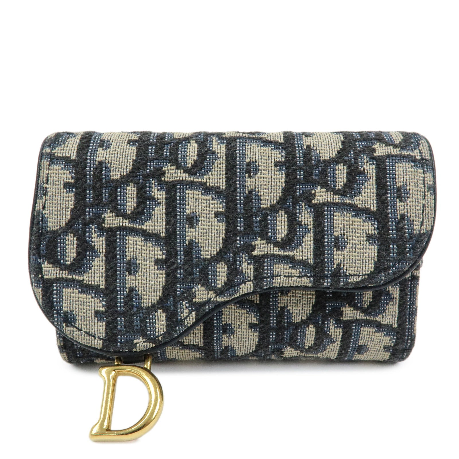 Christian Dior Saddle Oblique Jacquard Canvas Key Case Navy