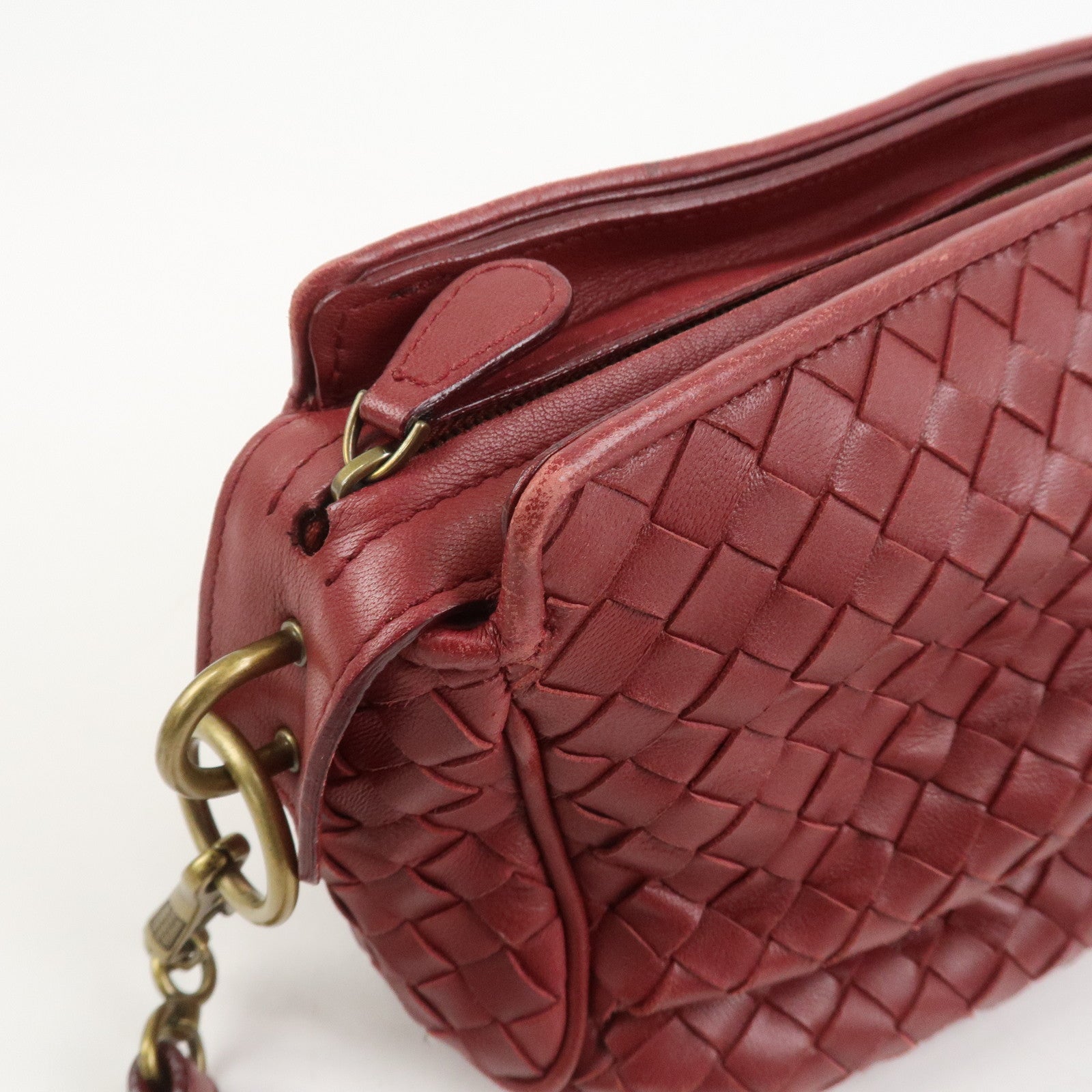 BOTTEGA VENETA Intrecciato Nappa Leather Shoulder Bag Wine Red