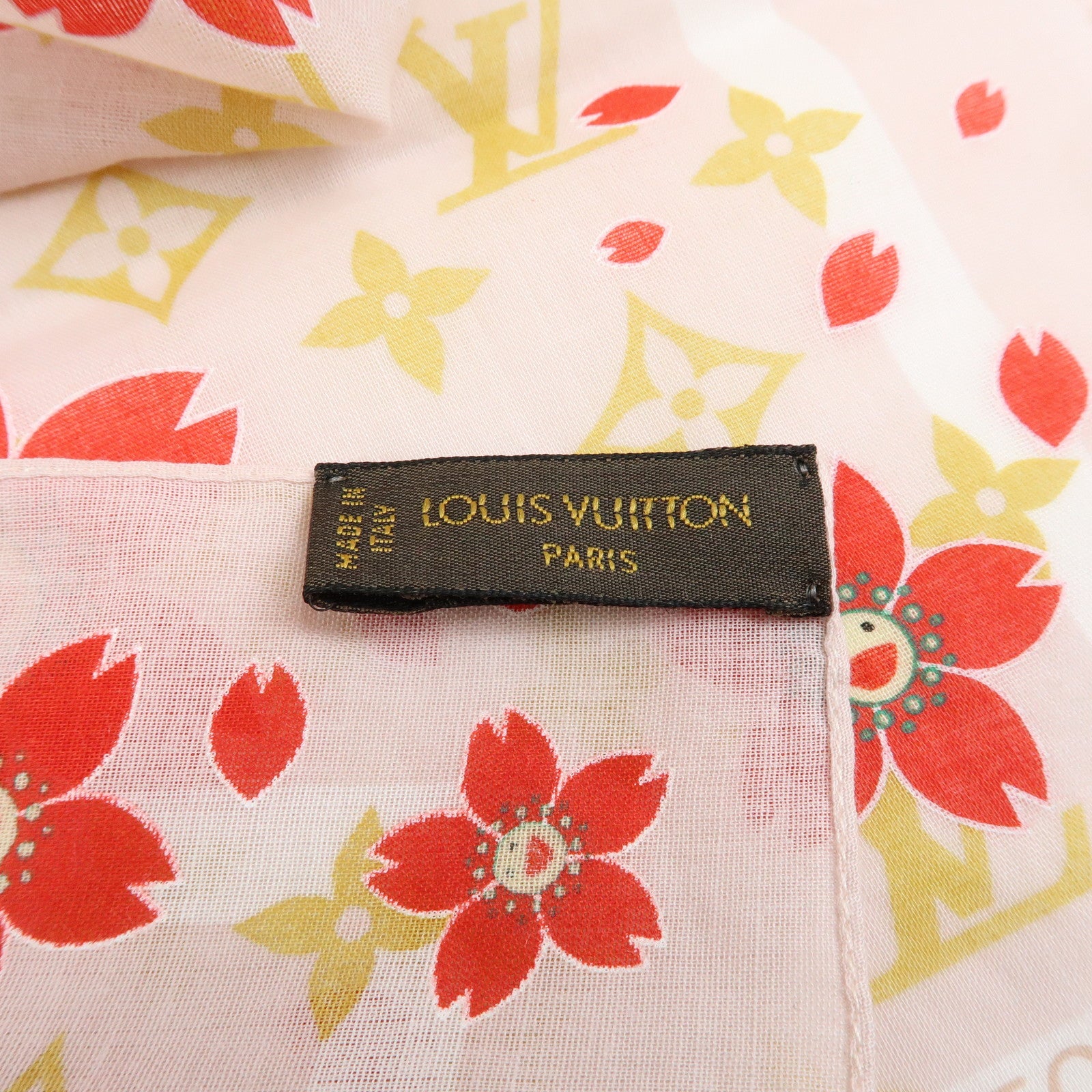 Louis Vuitton Monogram Cherry Blossom Cotton100% Scarf Pink Red