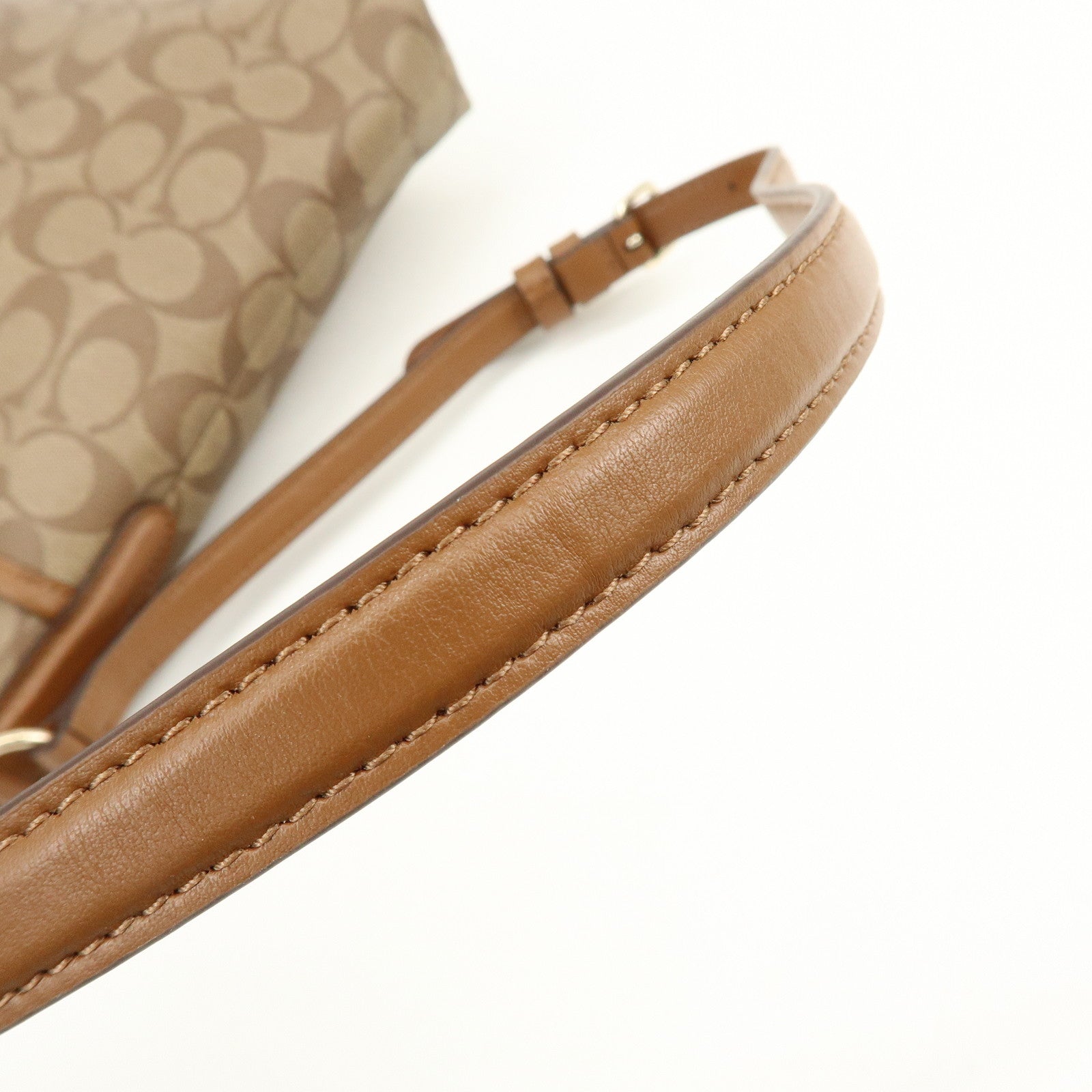 COACH Signature PVC Coated Canvas Leather Shoulder Bag Beige Brown