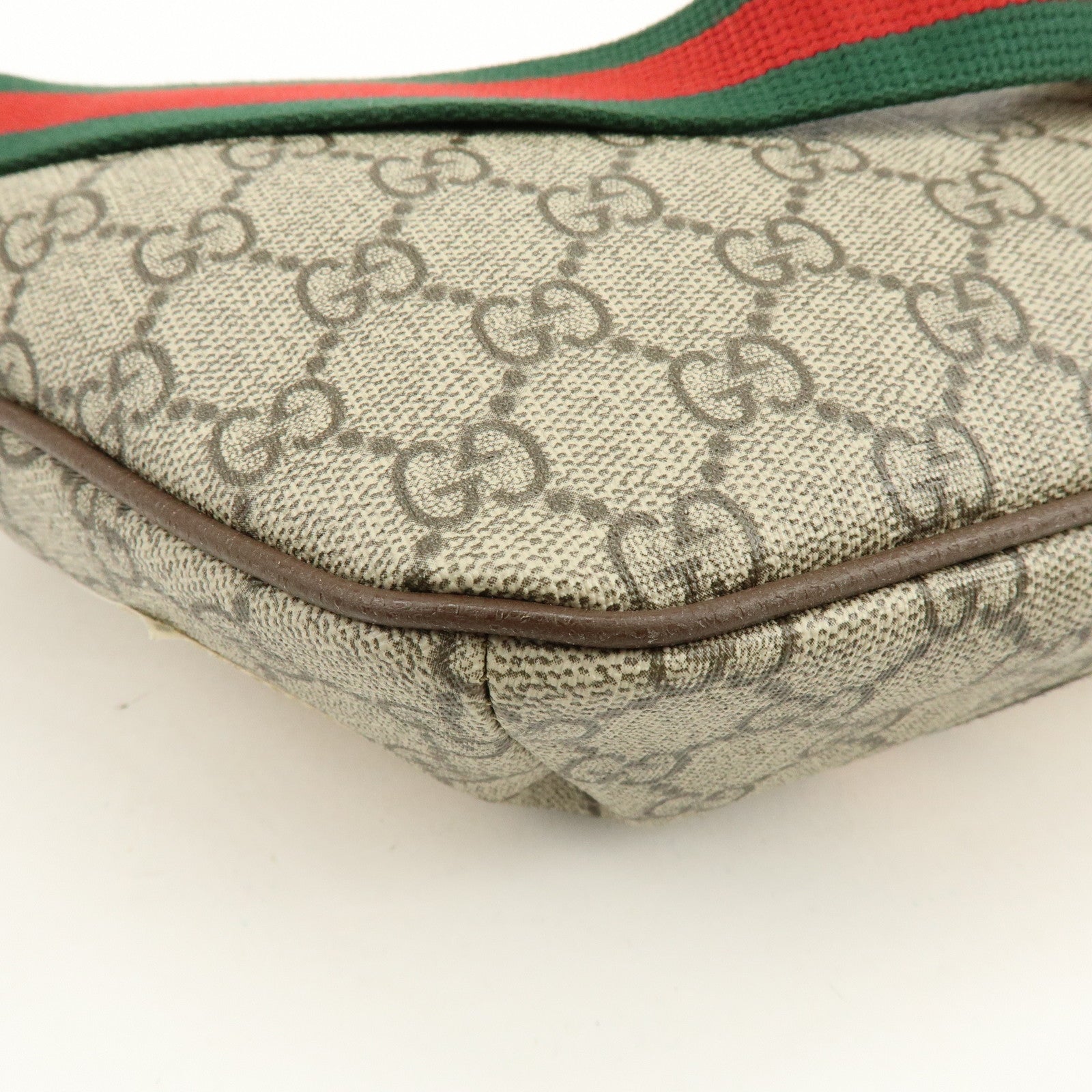 GUCCI Sherry GG Supreme Canvas Leather Waist Bag Gray Brown 529711