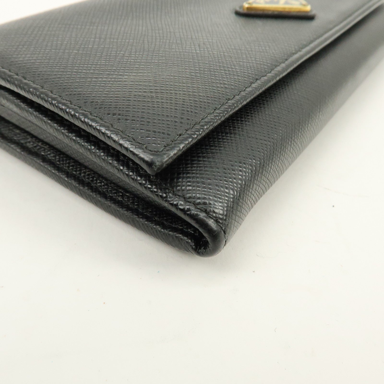 PRADA Triangle Logo Saffiano Leather Flap Long Wallet Black 1MH132