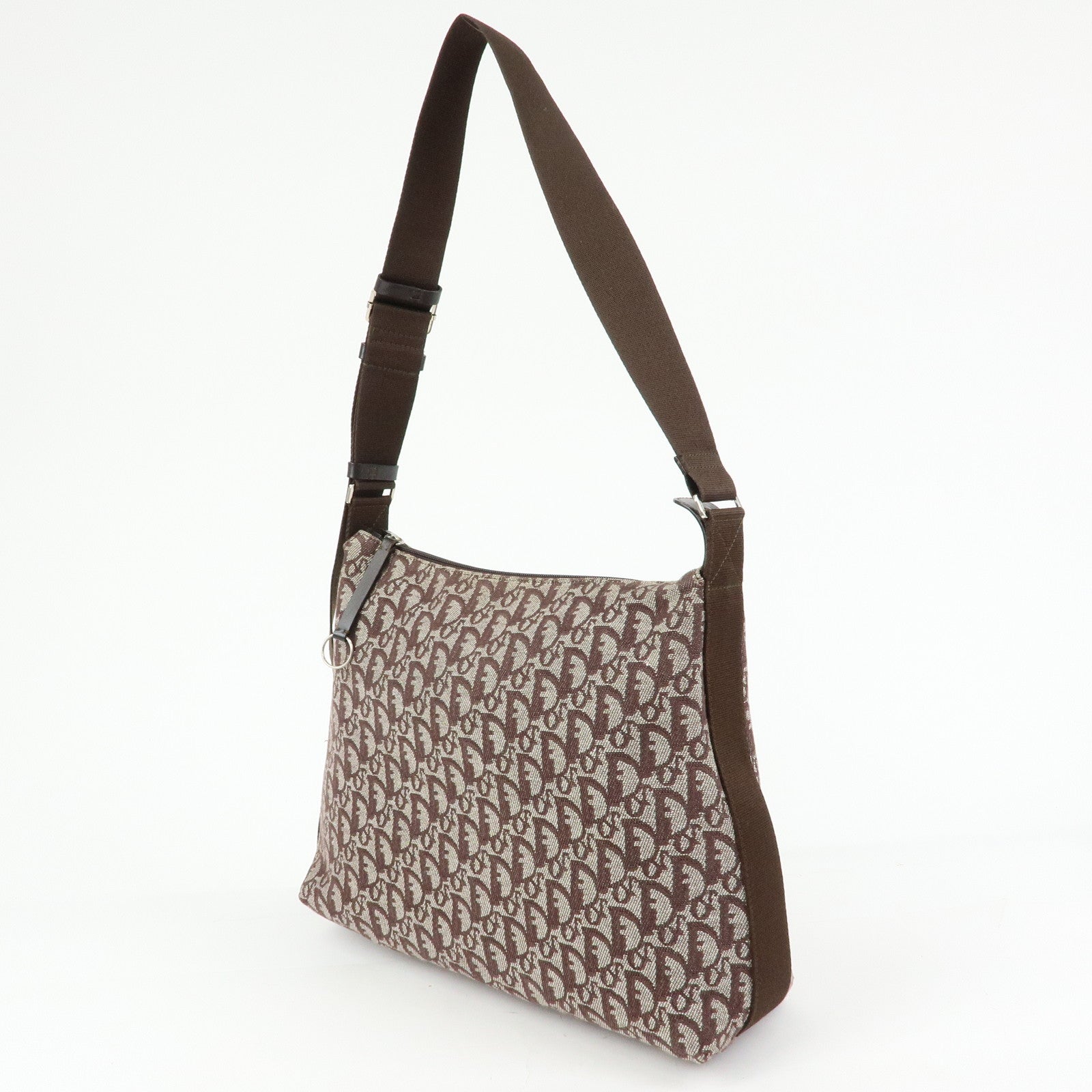 Christian Dior Trotter Jacquard Leather Shoulder Bag Brown