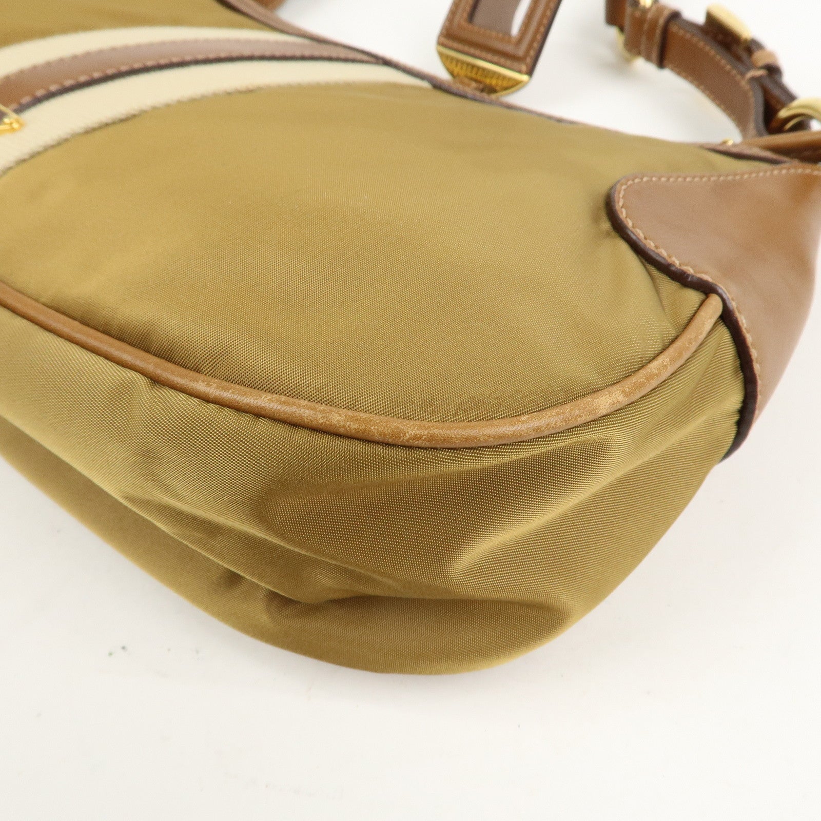 PRADA Triangle Logo Nylon Leather Shoulder Bag Brown BR3043