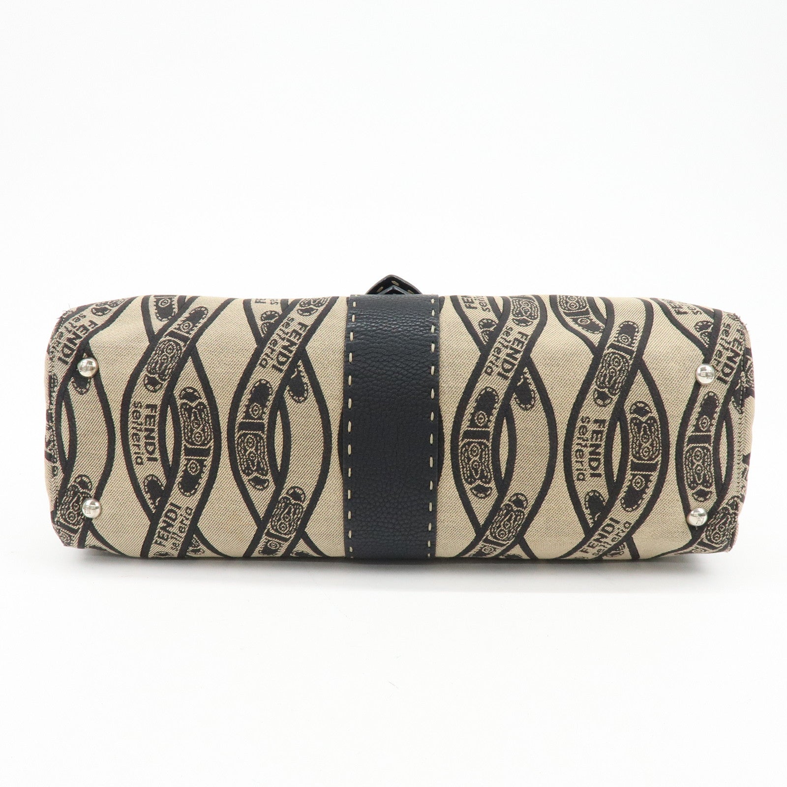 FENDI Selleria Canvas Leather Hand Bag Shoulder Bag Beige 8BR457