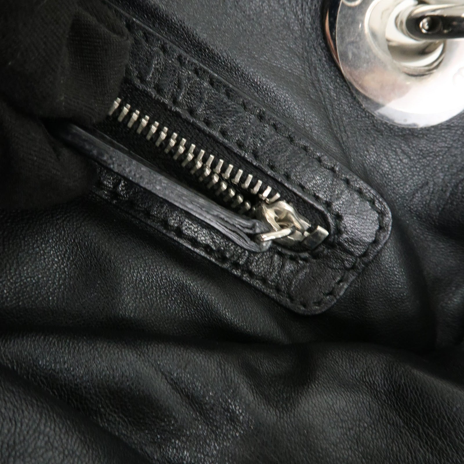 Christian Dior Woven Leather Logo Charm Chain Tote Bag Black