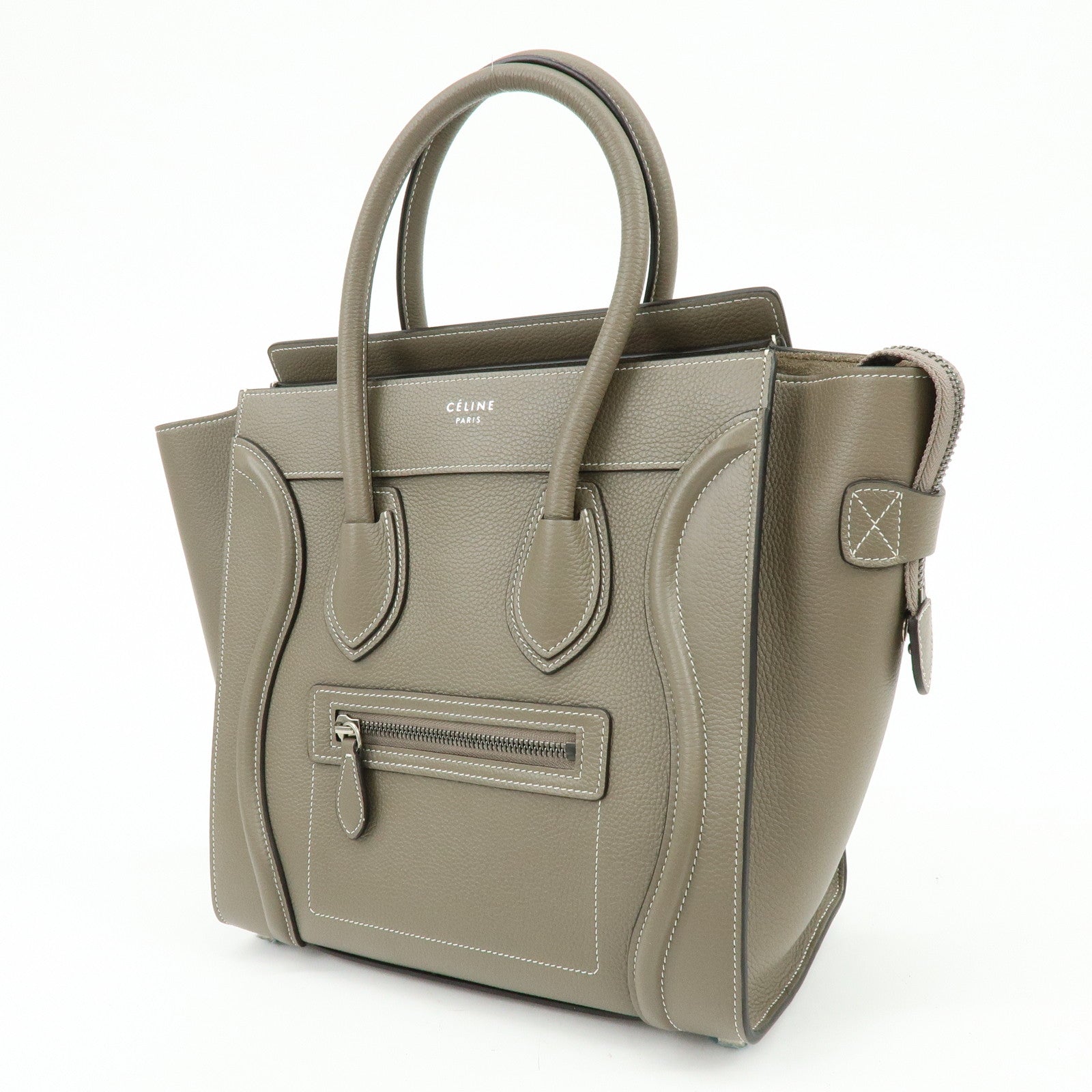 CELINE Luggage Micro Shopper Leather Hand Bag Tote Bag Gray