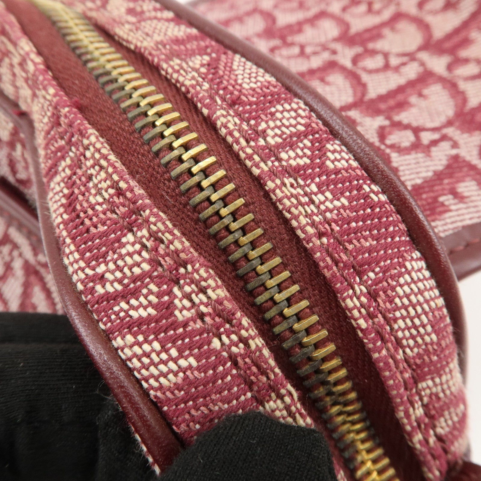 Christian Dior Trotter Jacquard Leather Shoulder Bag Burgundy