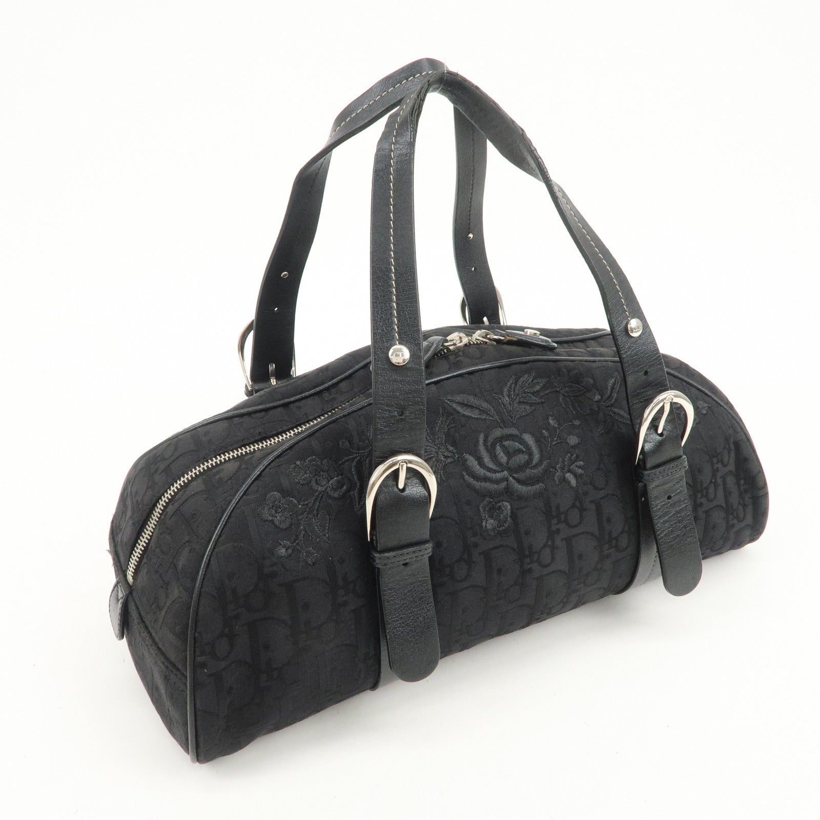 Christian Dior Trotter Canvas Leather Boston Bag Hand Bag Black