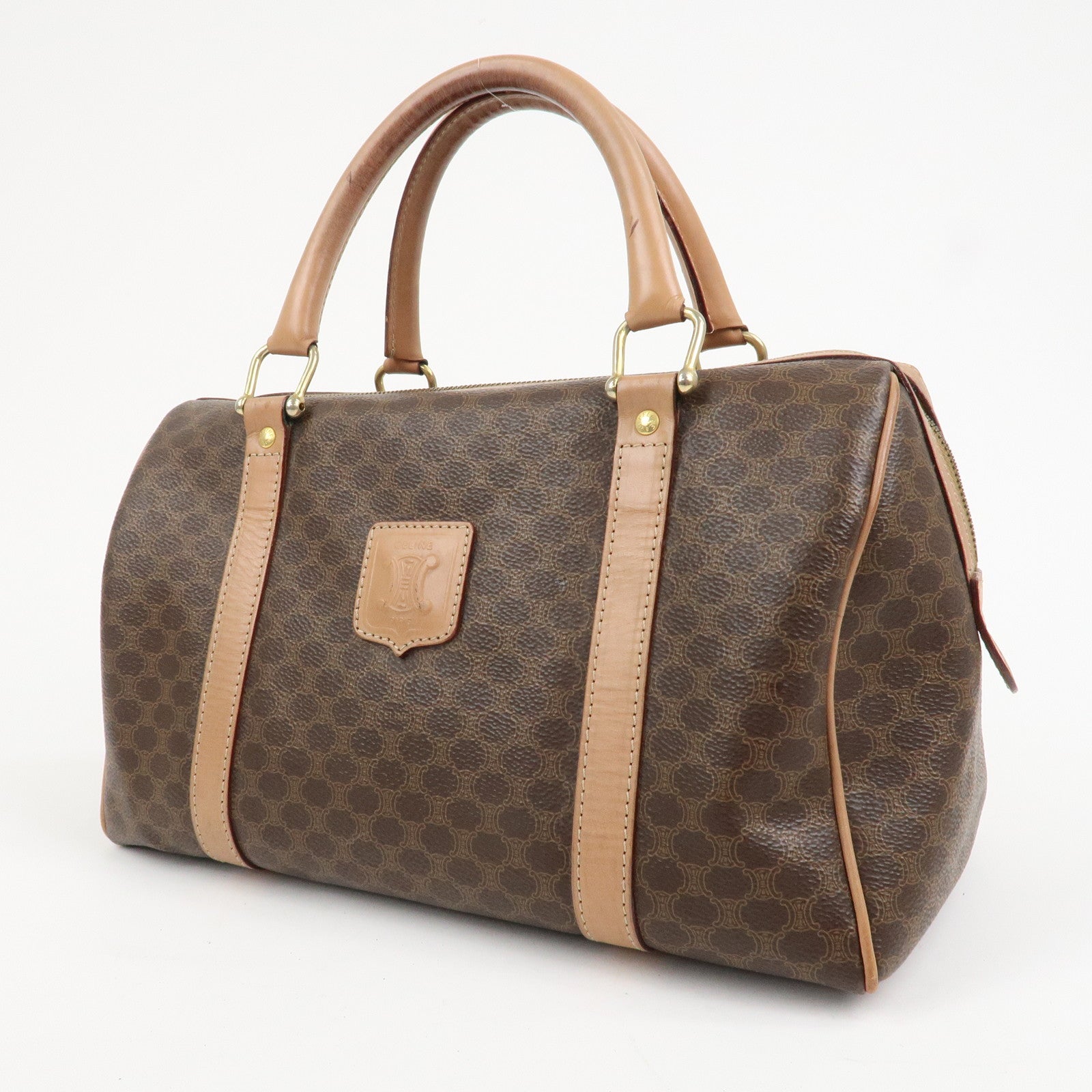 CELINE Macadam PVC Leather Boston Bag Hand Bag Brown