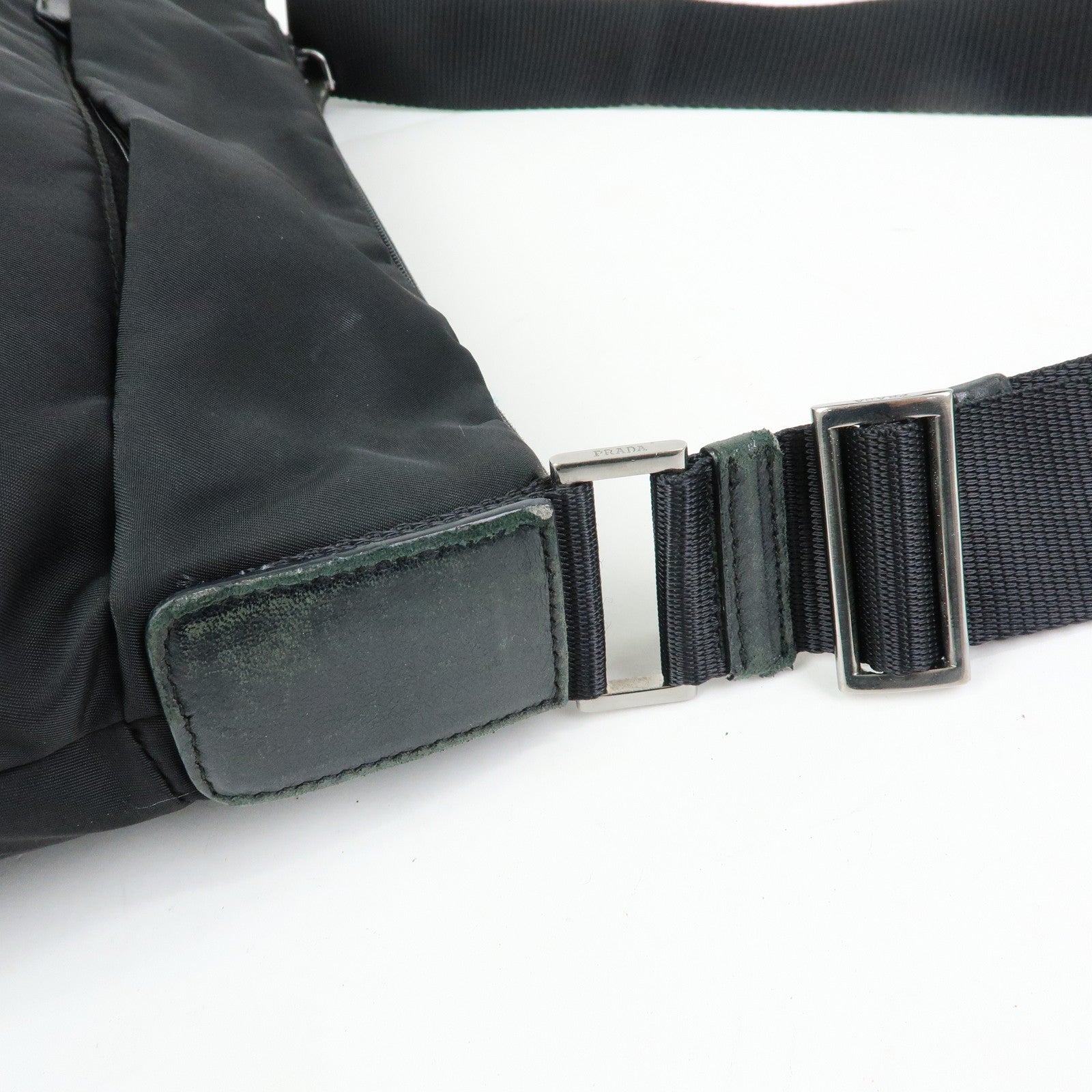 PRADA Triangle Logo Nylon Leather Shoulder Bag Crossbody Bag Black