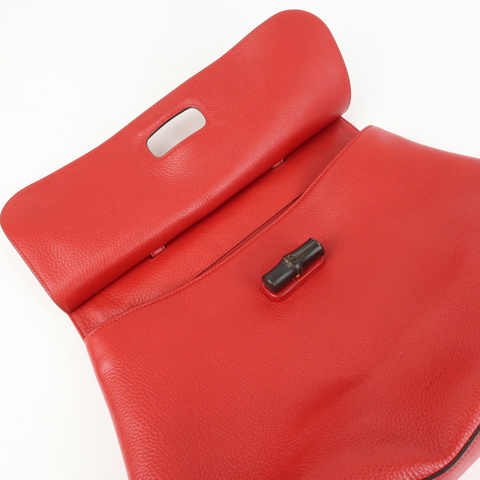 GUCCI Bamboo Leather 2Way Bag Hand Bag Shoulder Bag Red 370830
