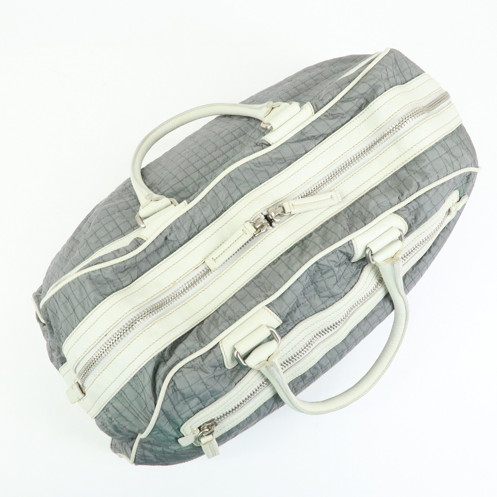 PRADA Sports Nylon Leather Boston Bag Hand Bag Gray Irvory