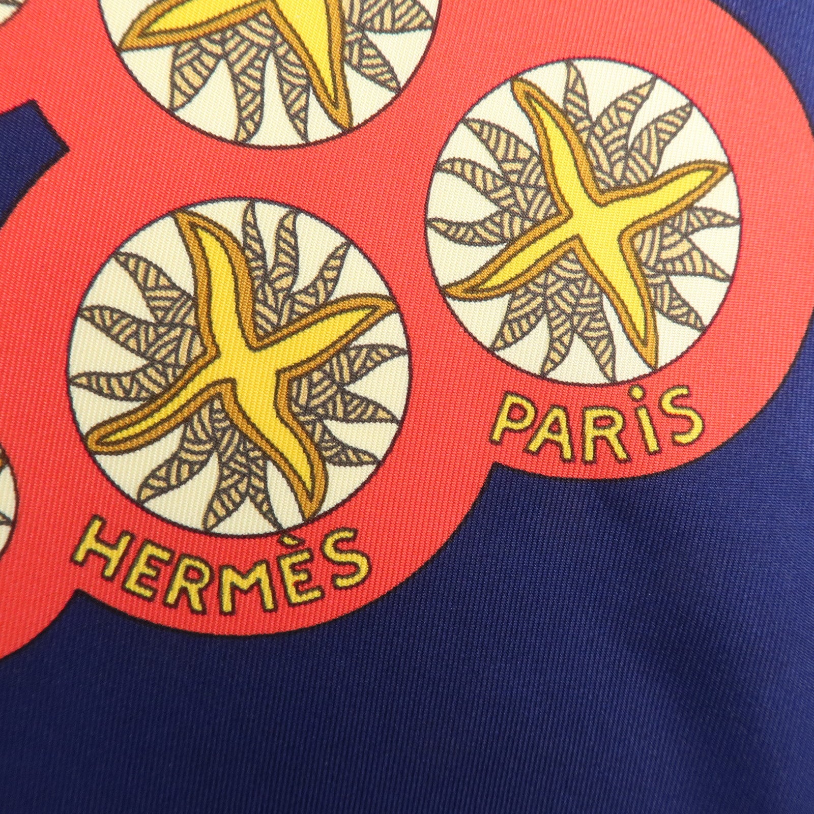 HERMES Pleats Carre Silk 100% Scarf Le Roy Soleil Navy Red Used