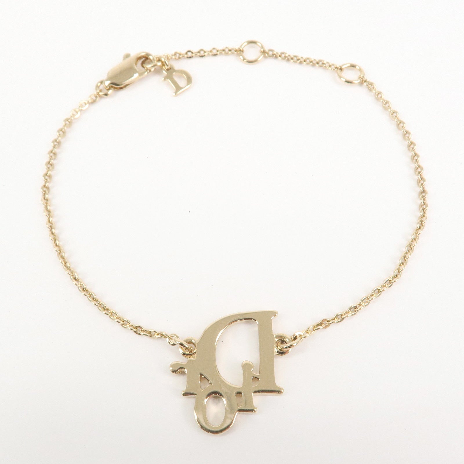 Christian Dior Logo Metal Bracelet Gold Crystals