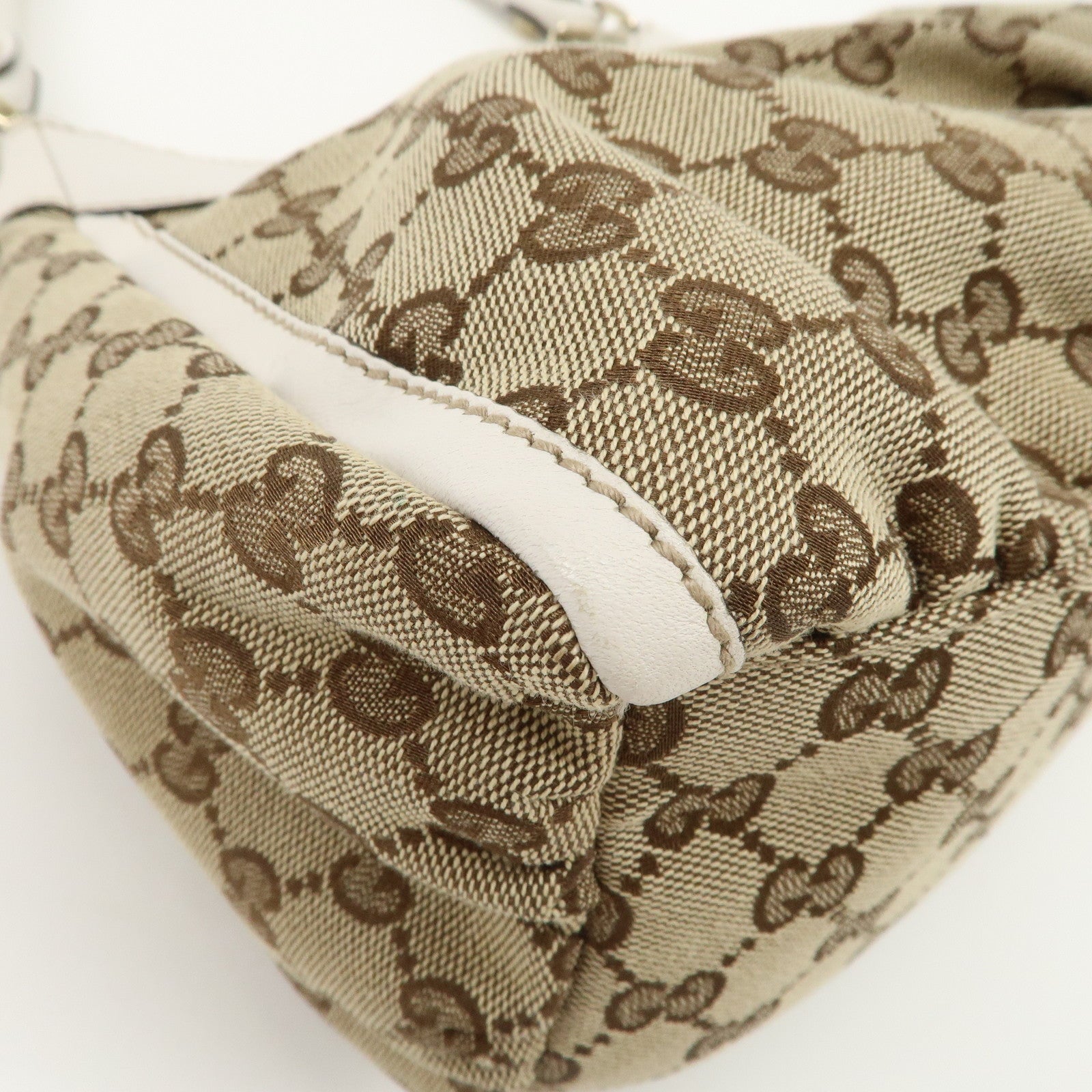 GUCCI Abbey Leather GG Canvas Shoulder Bag Beige White 190525