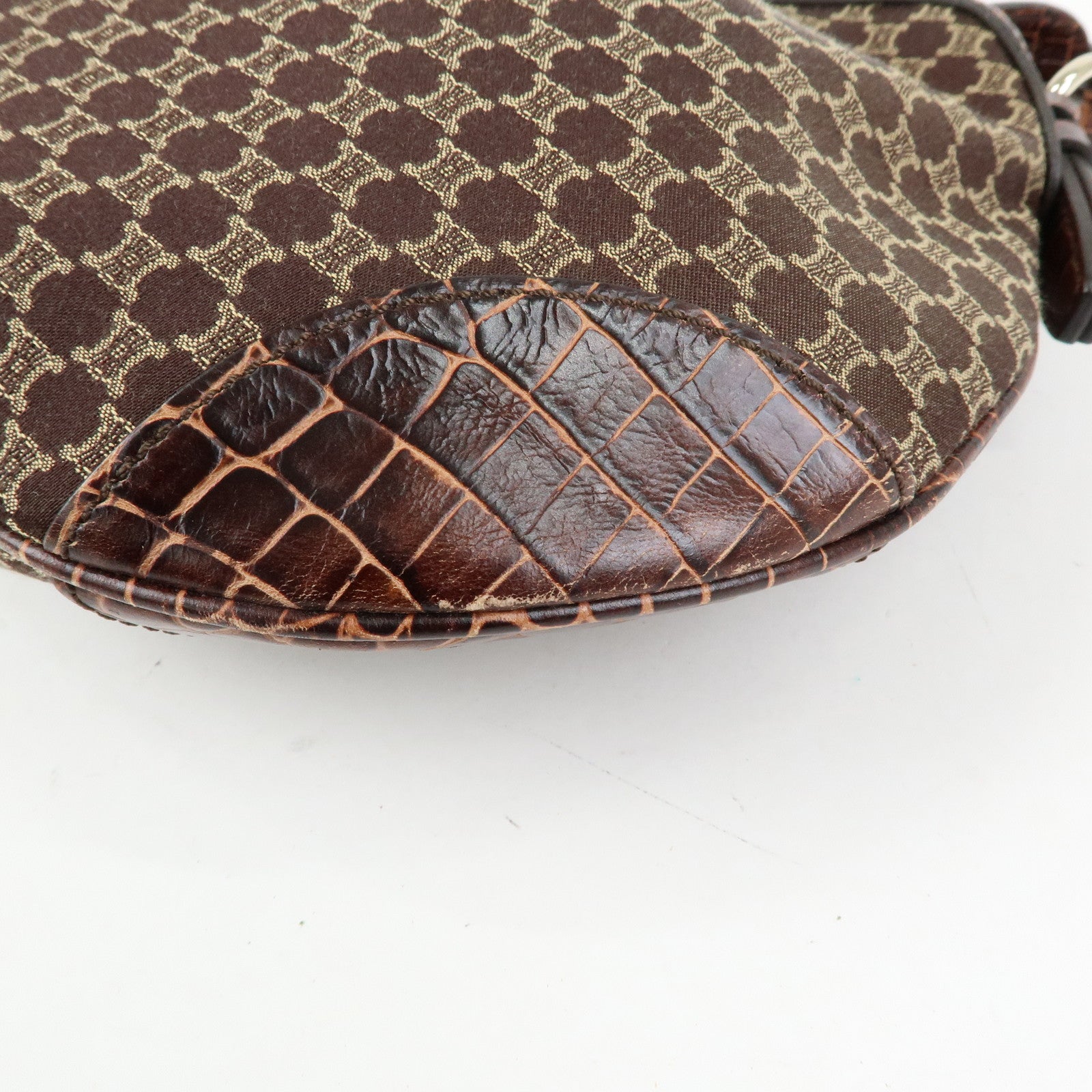 CELINE Macadam Canvas Leather Shoulder Bag Hand Bag Brown