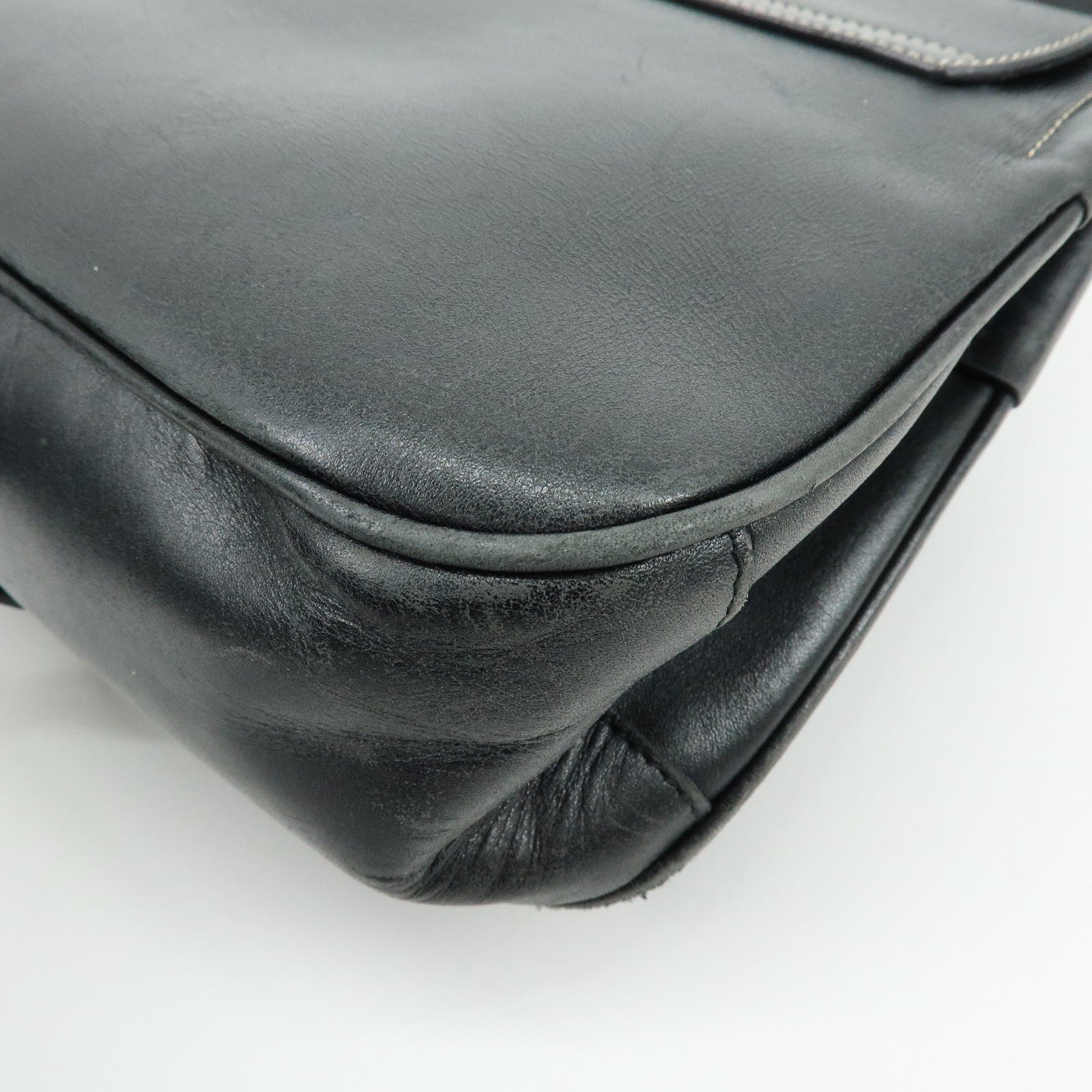 PRADA Leather Shoulder Bag Hand Bag Black