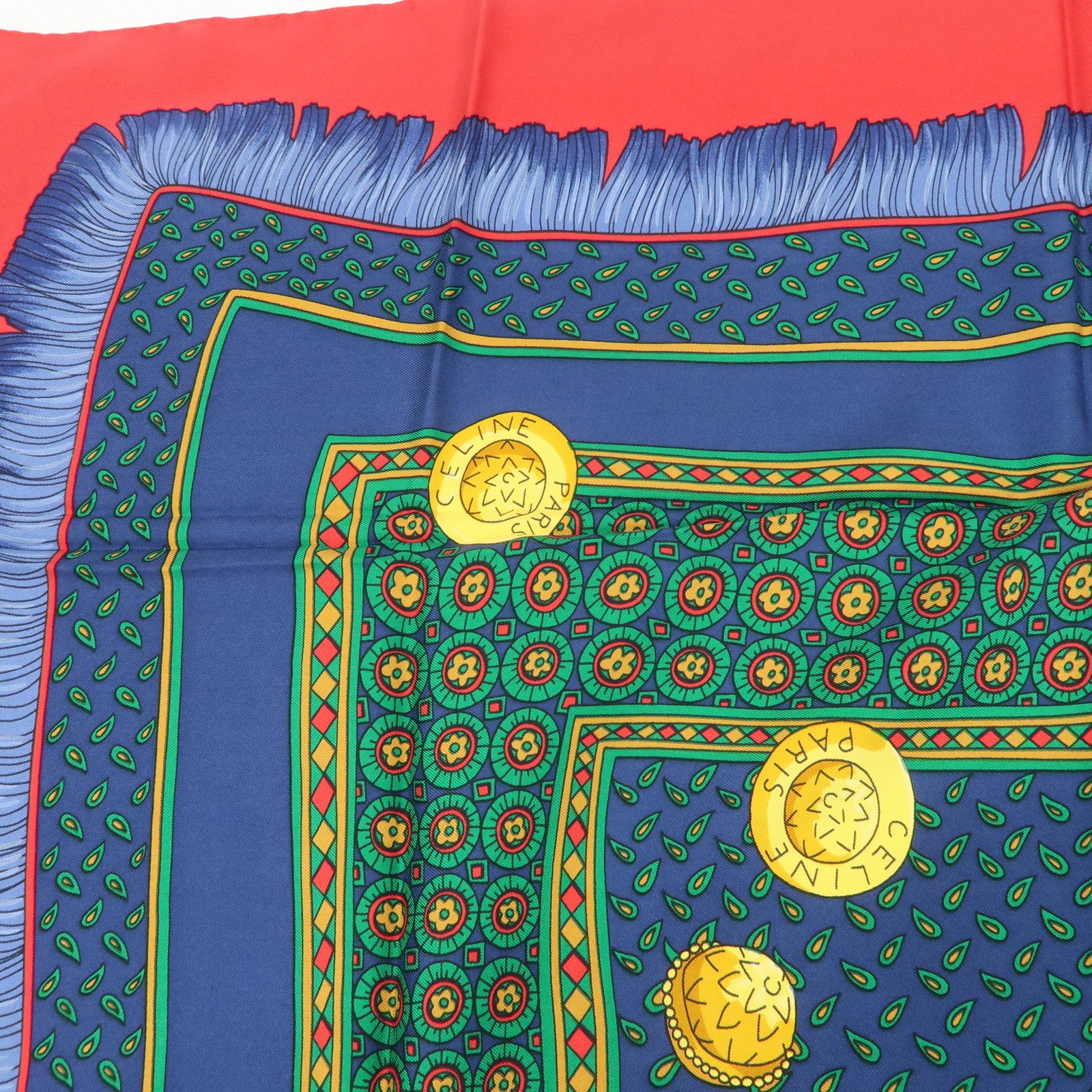 CELINE Silk 100% Scarf Red Blue Yellow Multicolor