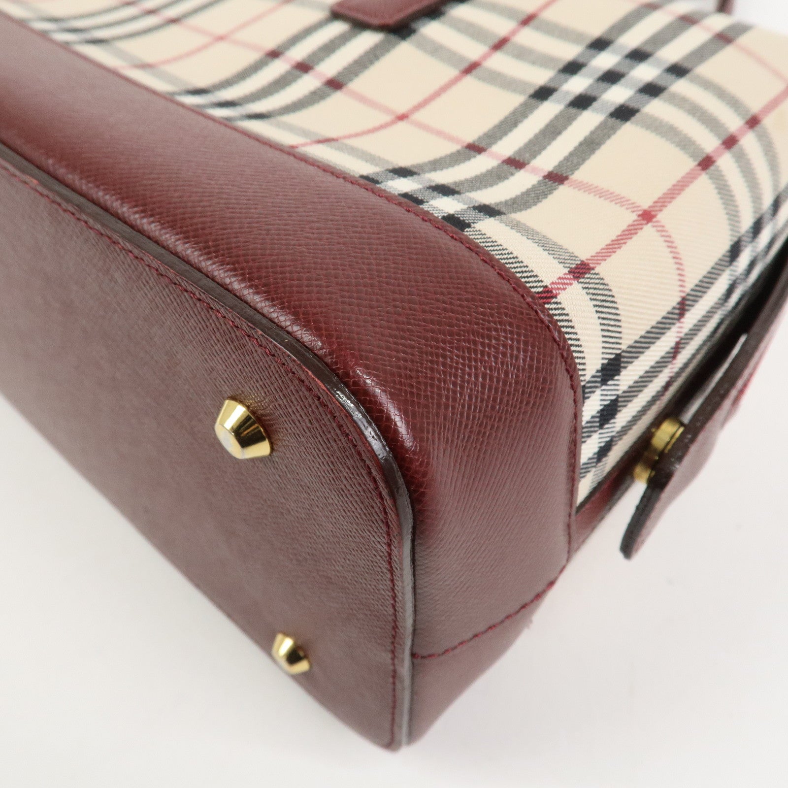BURBERRY Nova Plaid Canvas Leather Shoulder Hand Bag Beige Bordeaux