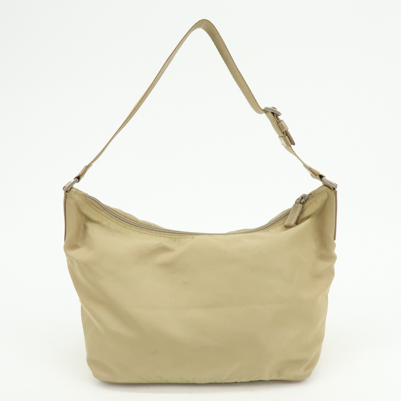 PRADA Triangle Logo Nylon Leather Shoulder Bag Hand Bag Beige