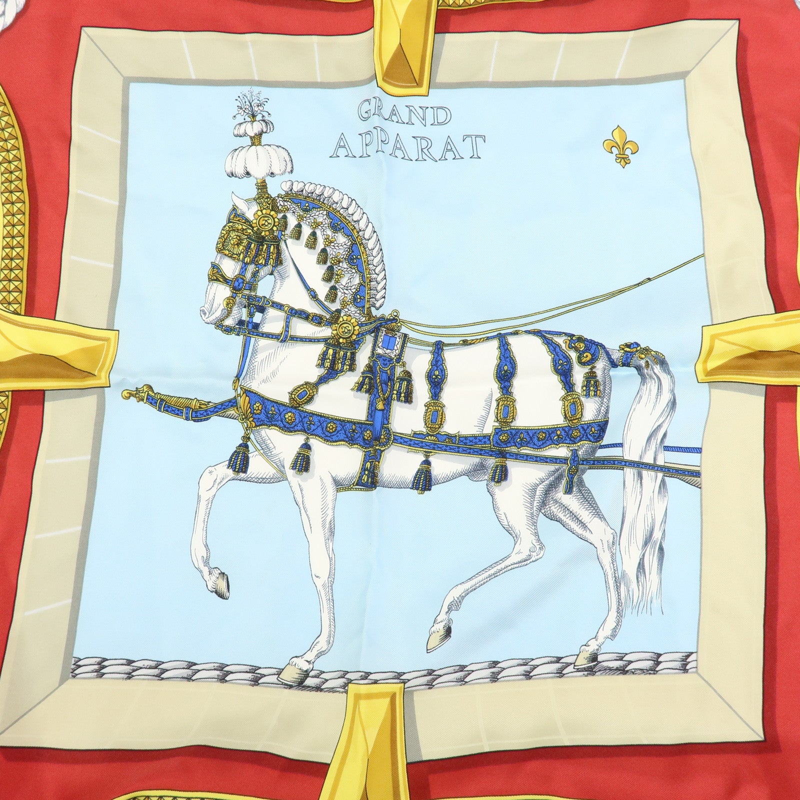 HERMES Carre 90 Silk 100% Scarf GRAND APPARAT Red Navy