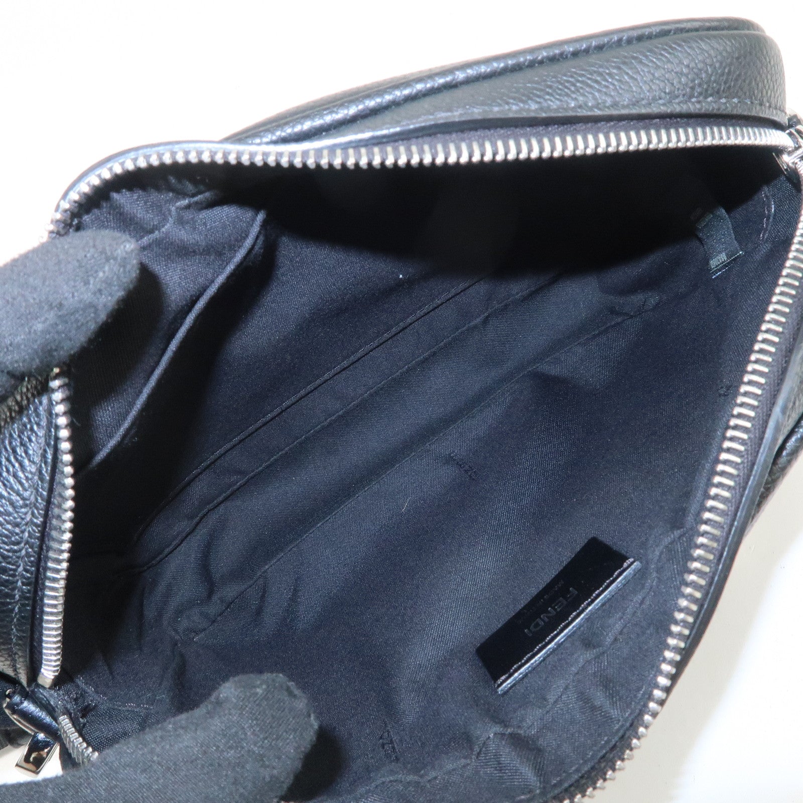 FENDI Logo Leather Camera Case Shoulder Bag Black 7M0286