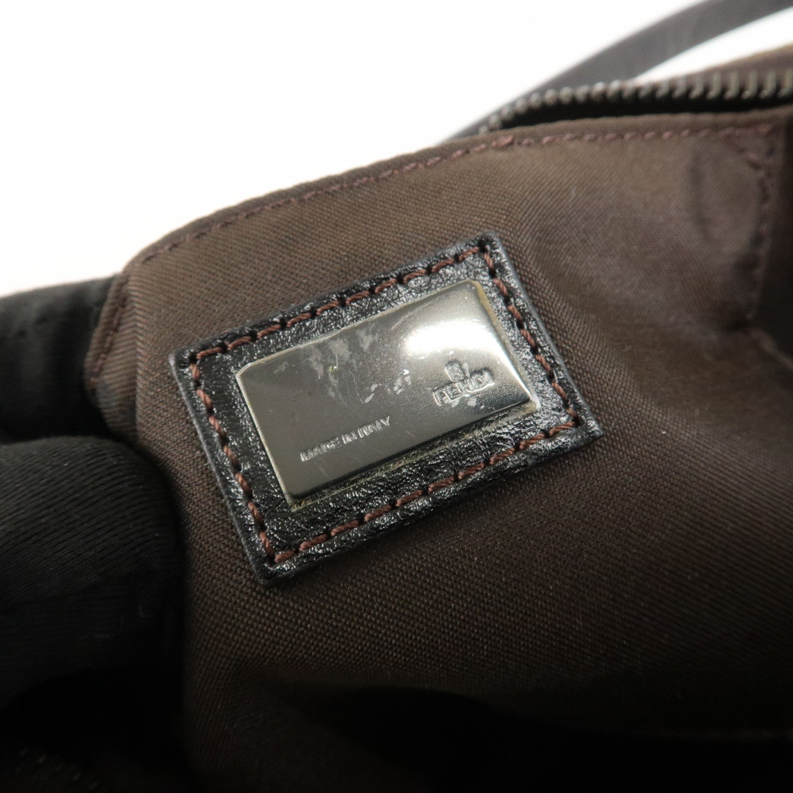 FENDI Zucca Canvas Leather Mini Hand Bag Dark Brown Black 8BR155 Used