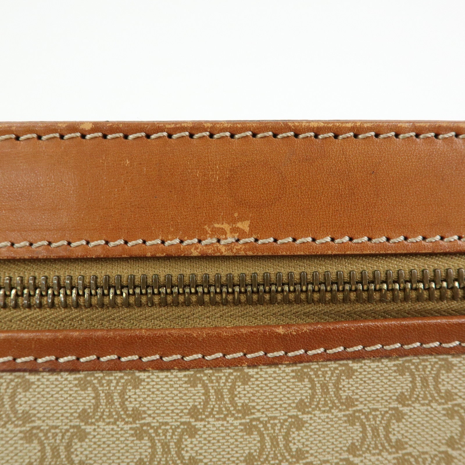 CELINE Macadam PVC Leather Clutch Bag Pouch Beige Brown