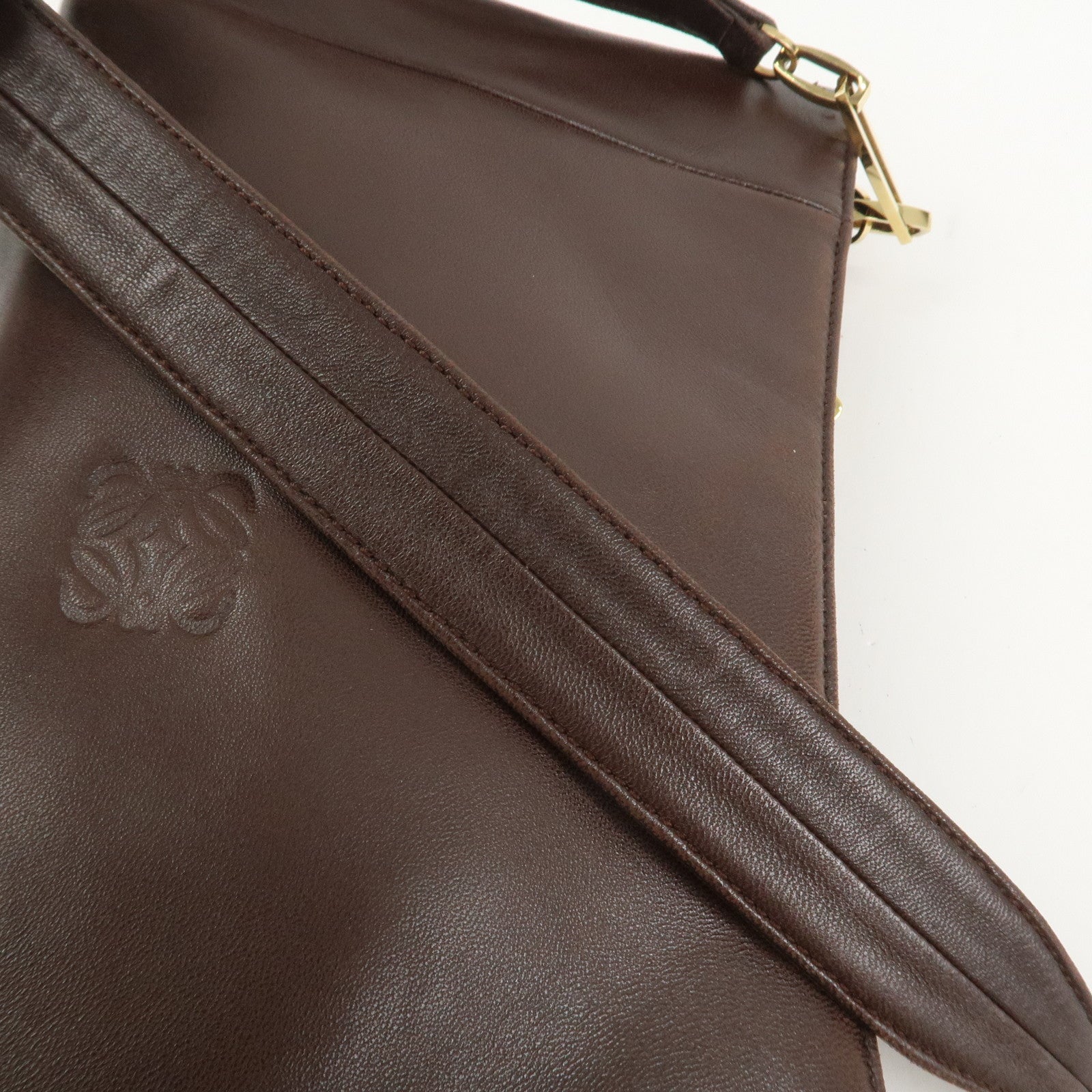 LOEWE Anagram Lamb Skin Shoulder Bag Hand Bag Brown